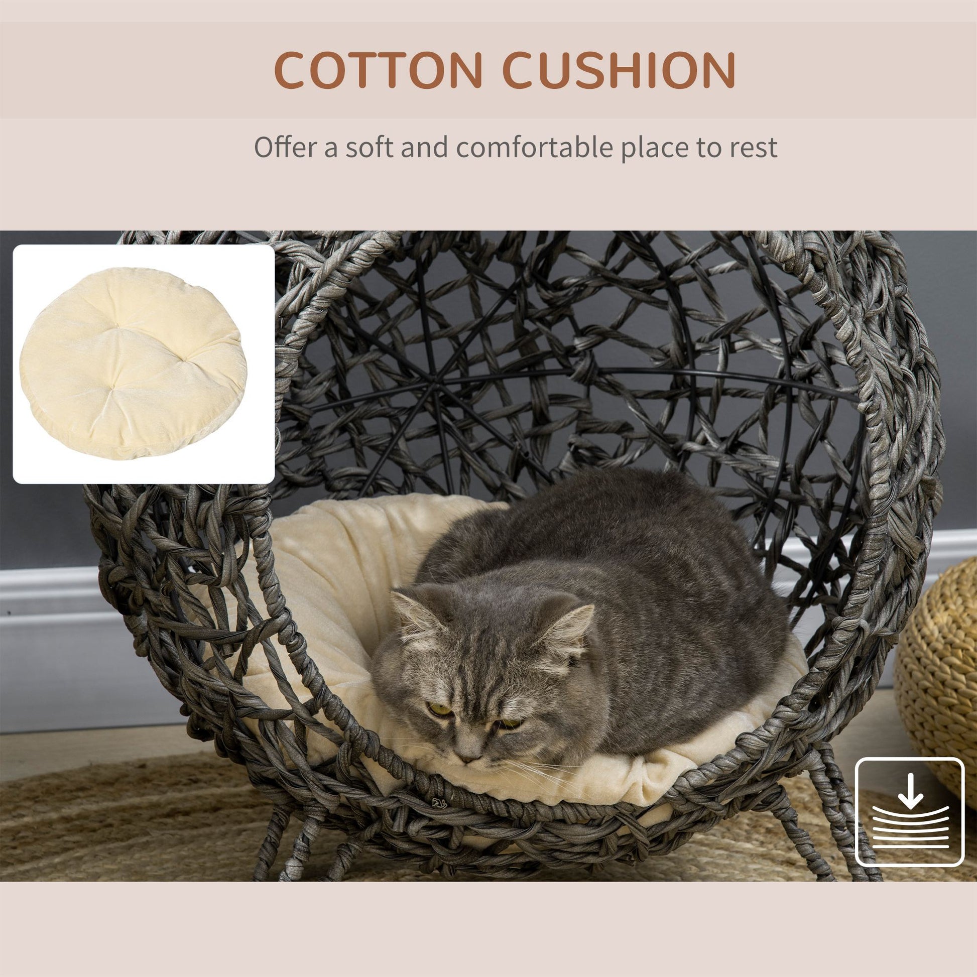 Rattan Elevated Cat Bed Cosy Ball Shaped Kitten Abode Aosom UK