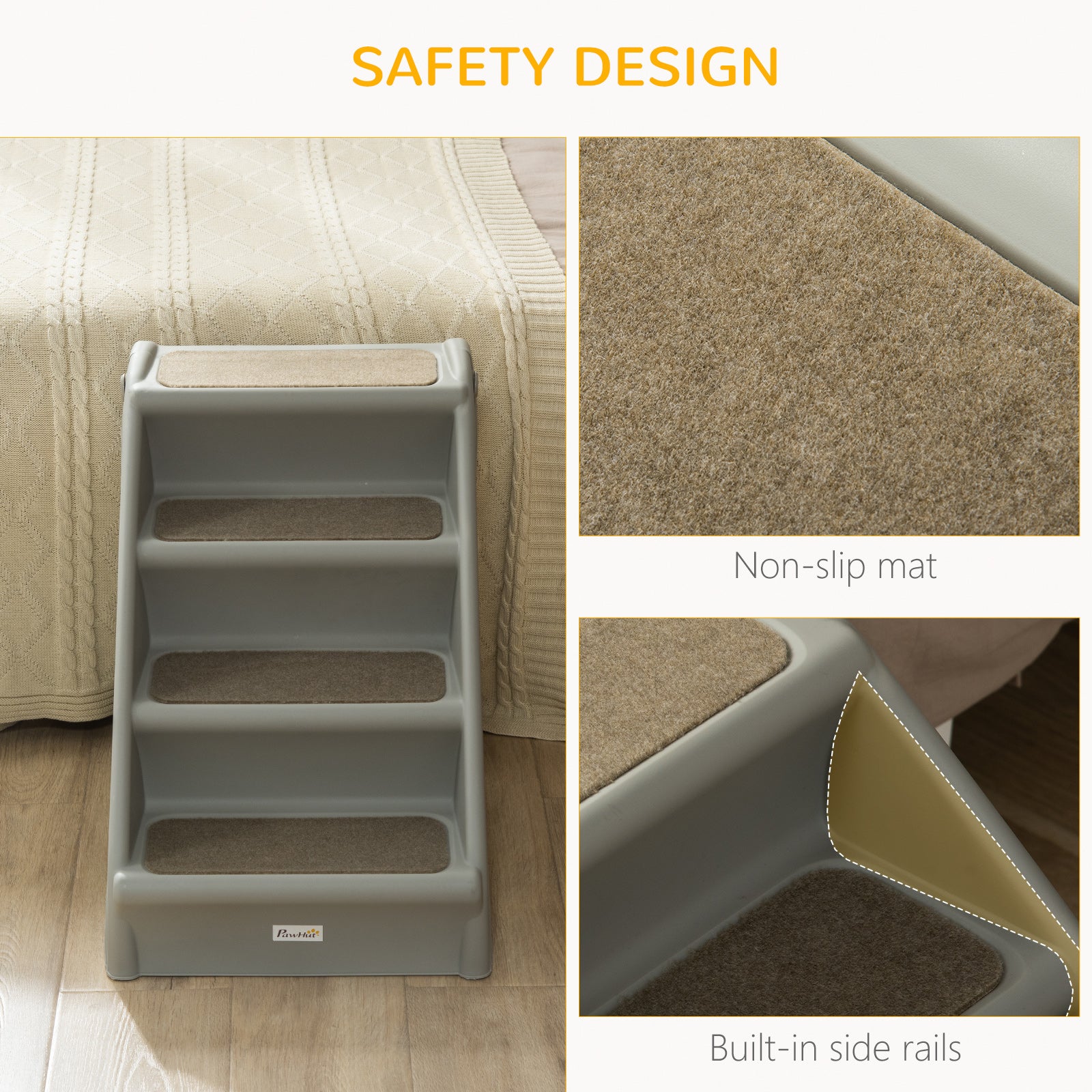 Foldable Pet Stairs, 4-Step for Cats Small Dogs with Non-slip Mats, Grey