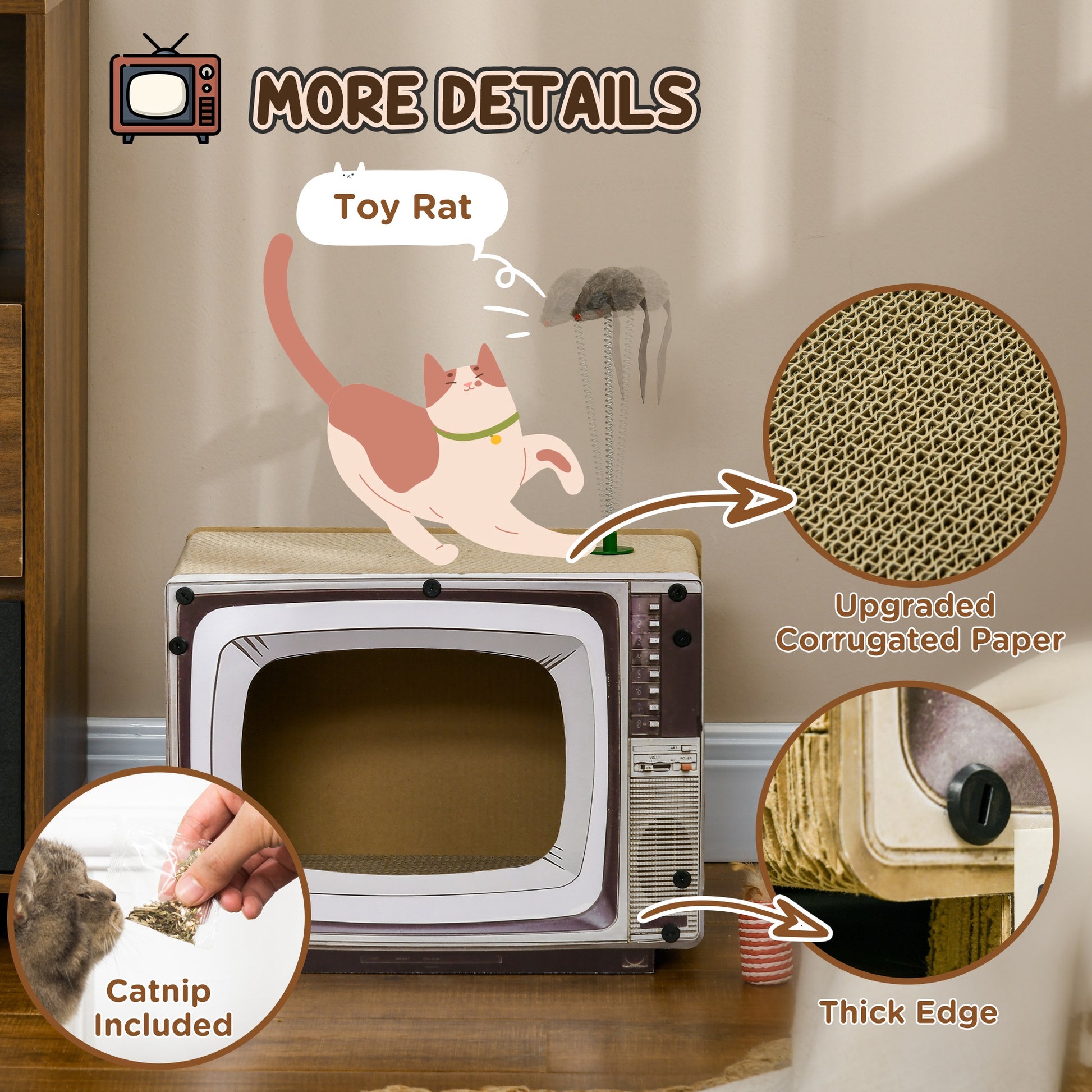 Tv Shaped Scratching Board With Scratcher Catnip Toy Rat Aosom UK