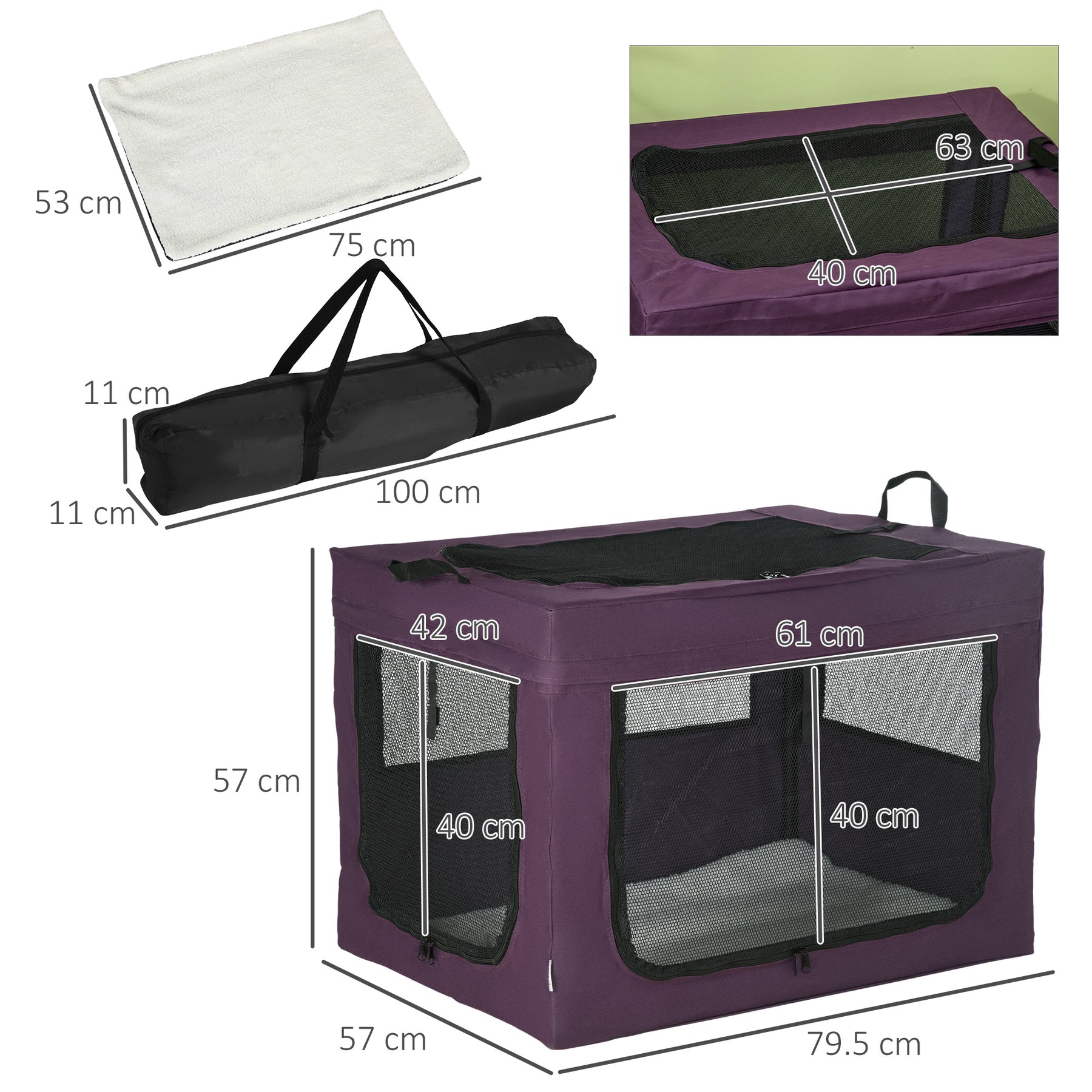 Foldable Pet Carrier for Small and Medium Dogs, Portable Cat Carrier, Spacious and Comfortable, Purple
