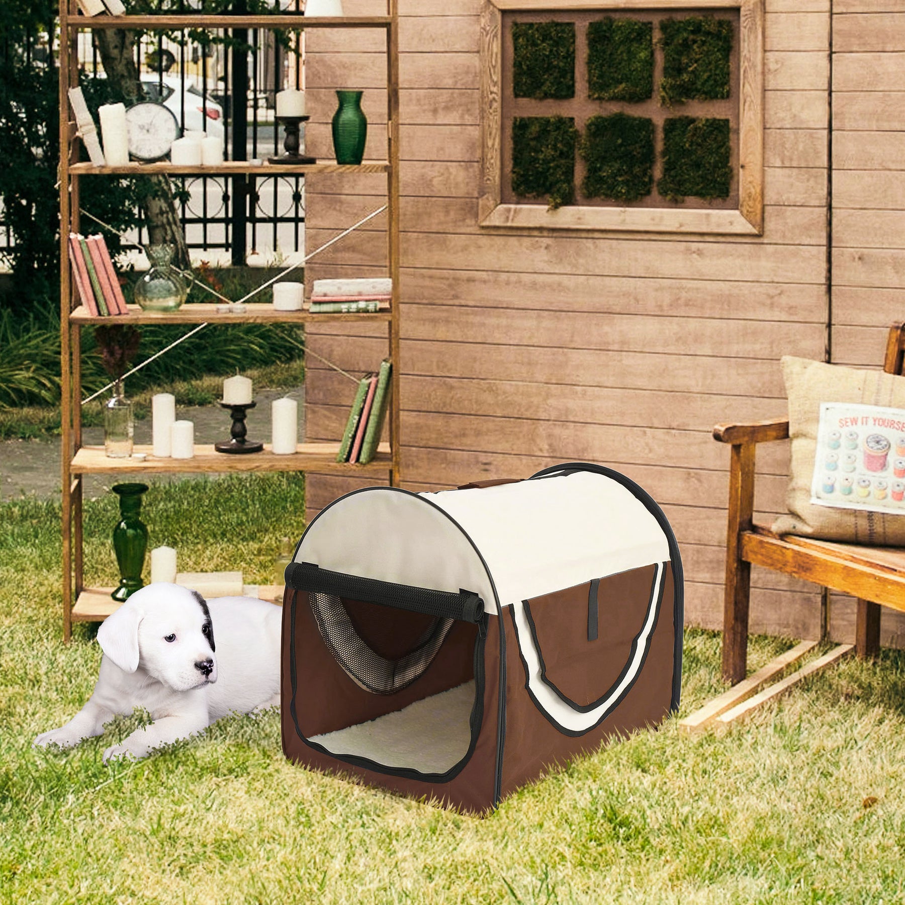 Soft Pet Carrier, Foldable Cat and Dog Travel Bag, Breathable Fabric Crate, Brown.