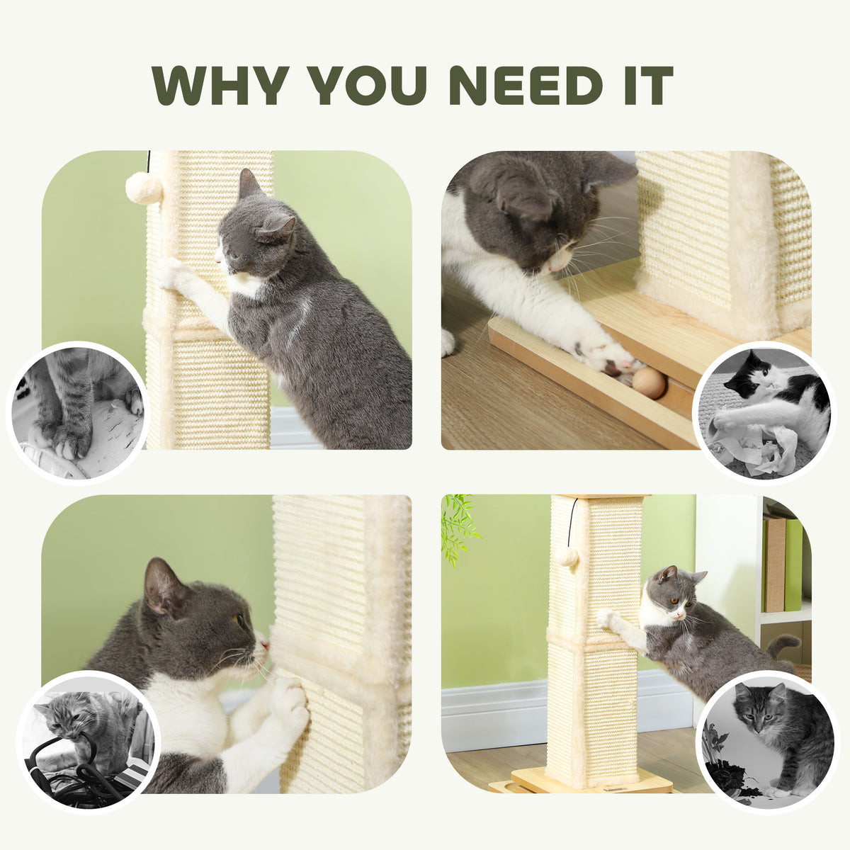 PawHut 3-in-1 Cat Scratching Post, 67cm Cat Scratcher w/ Track Ball Toy, Oak Tone PawHut