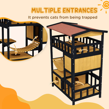 Outdoor Cat Shelter Four Tier Wooden Feral House Aosom UK