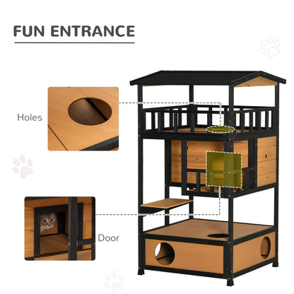 Wooden Cat House 3 Tier For Winter Kitten Shelter Lodge W Aosom UK