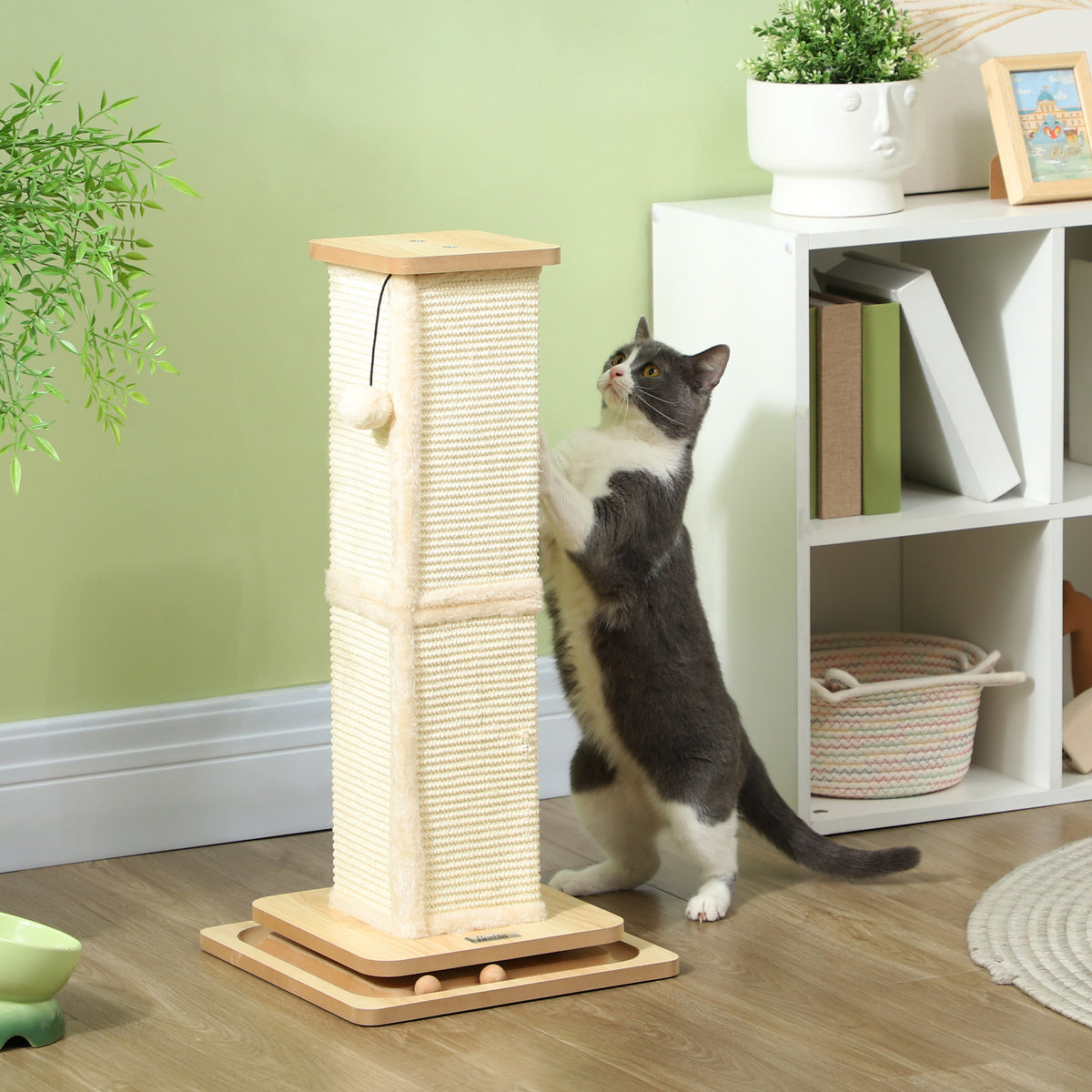 PawHut 3-in-1 Cat Scratching Post, 67cm Cat Scratcher w/ Track Ball Toy, Oak Tone PawHut