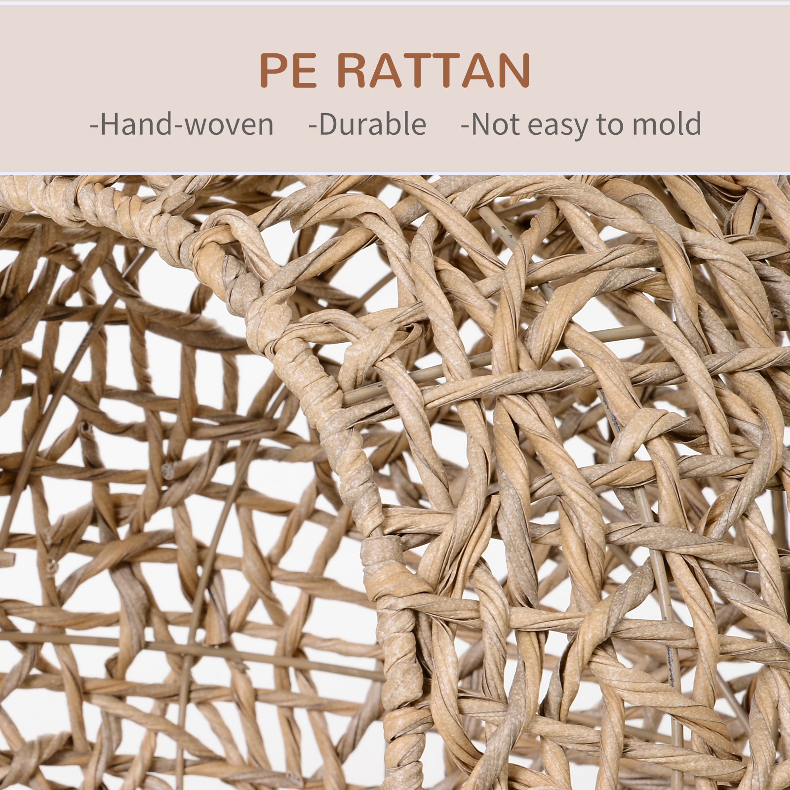 Cat Hammock Rattan Cat House Ball-Shaped Cat Bed with Hand-Woven PE, Cushion & Three-Legged Base, Natural Wood Finish