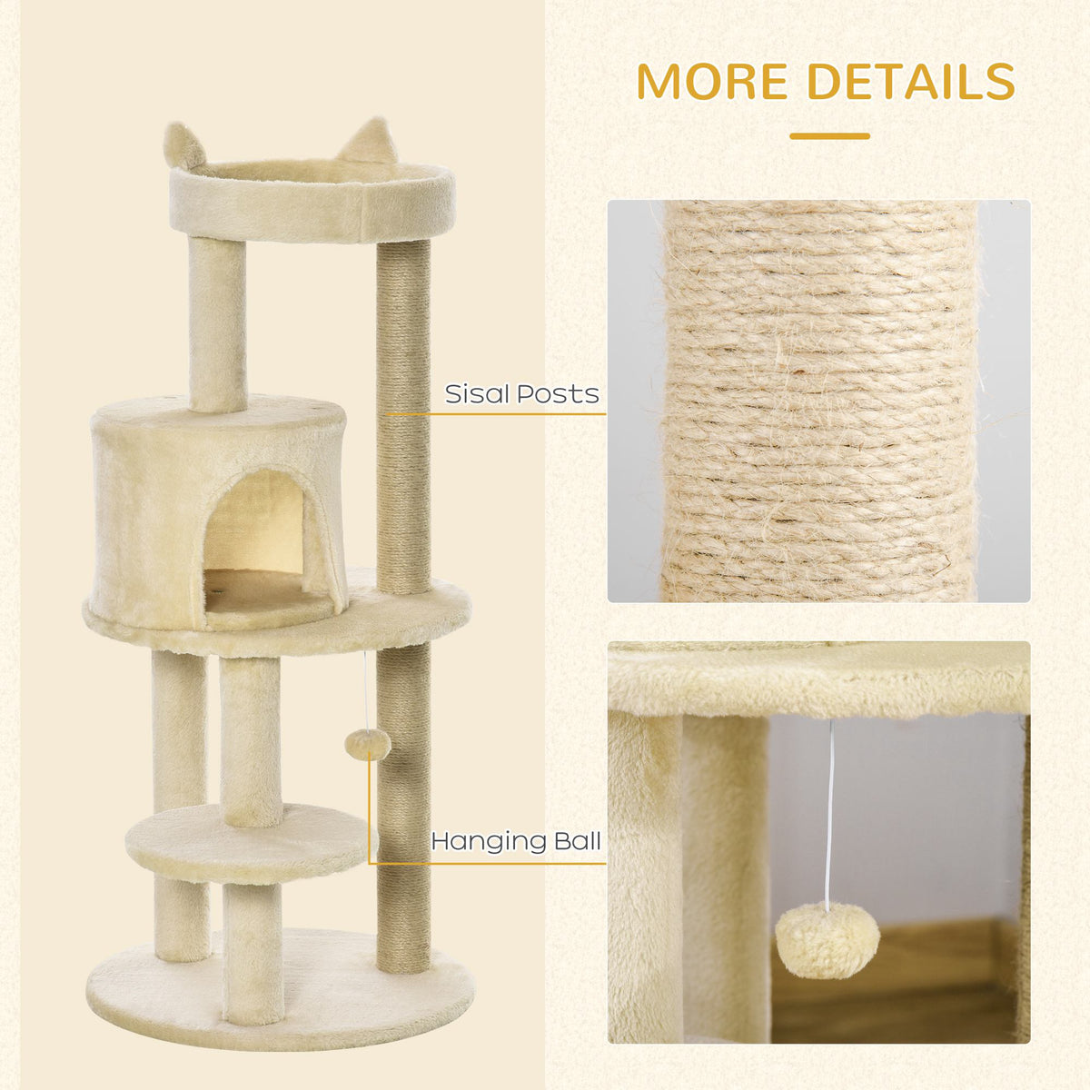 PawHut Cat Tree Tower with House, Perches & Sisal Scratching Posts Cat Tree PawHut