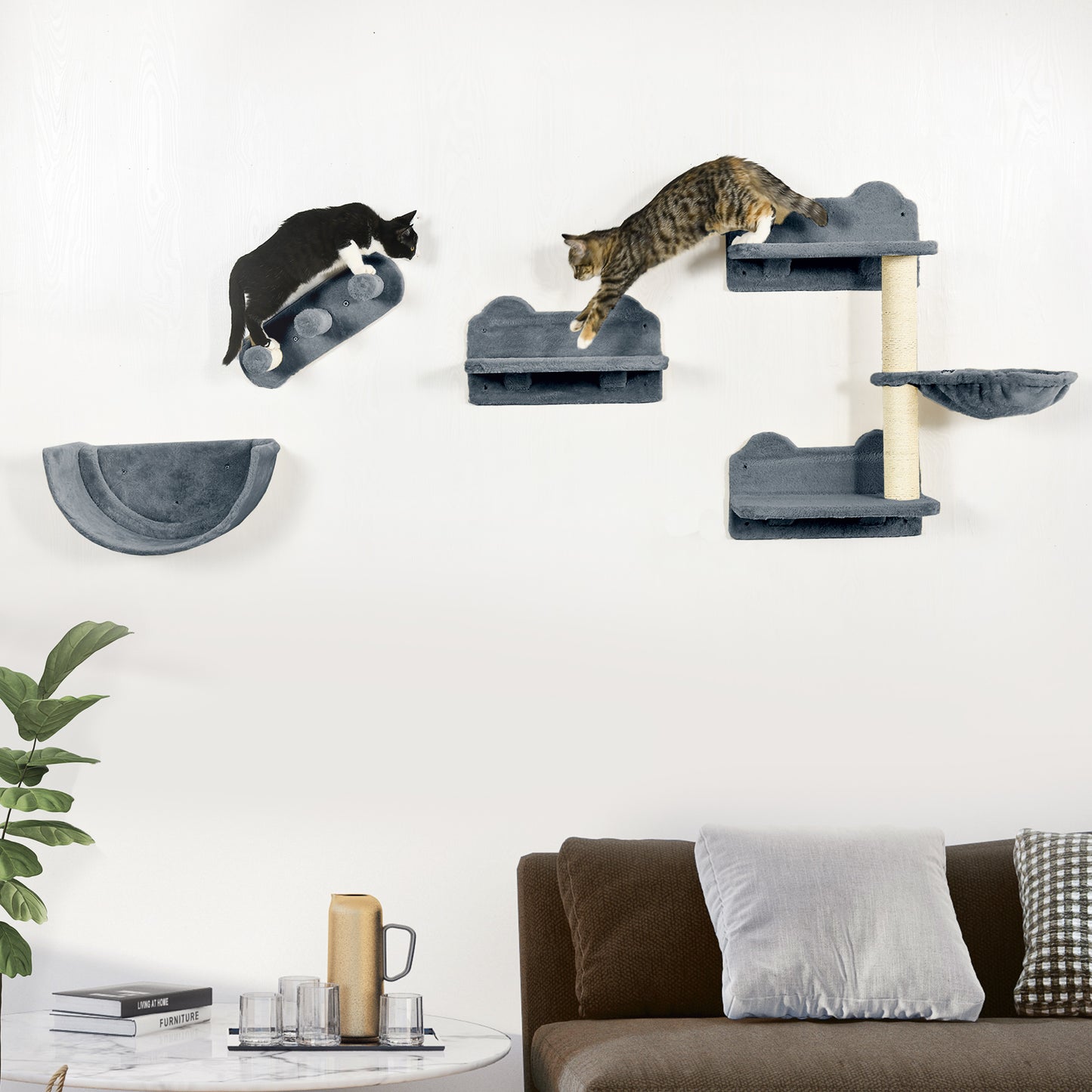 Cat Shelves Fit Up To 5Kg 4 Piece Set With Scratching Post Aosom UK