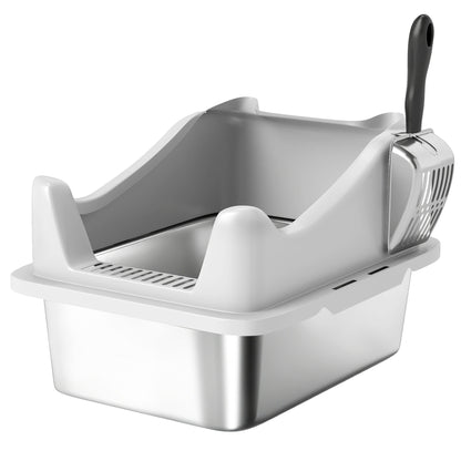 PawHut Stainless Steel Cat Litter Box with High Sides, Metal Scoop, 43 x 33 x 25 cm PawHut Default Title