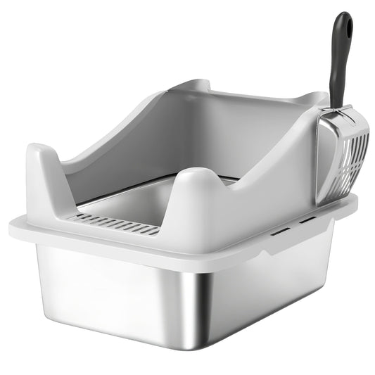 PawHut Stainless Steel Cat Litter Box with High Sides, Metal Scoop, 43 x 33 x 25 cm PawHut Default Title