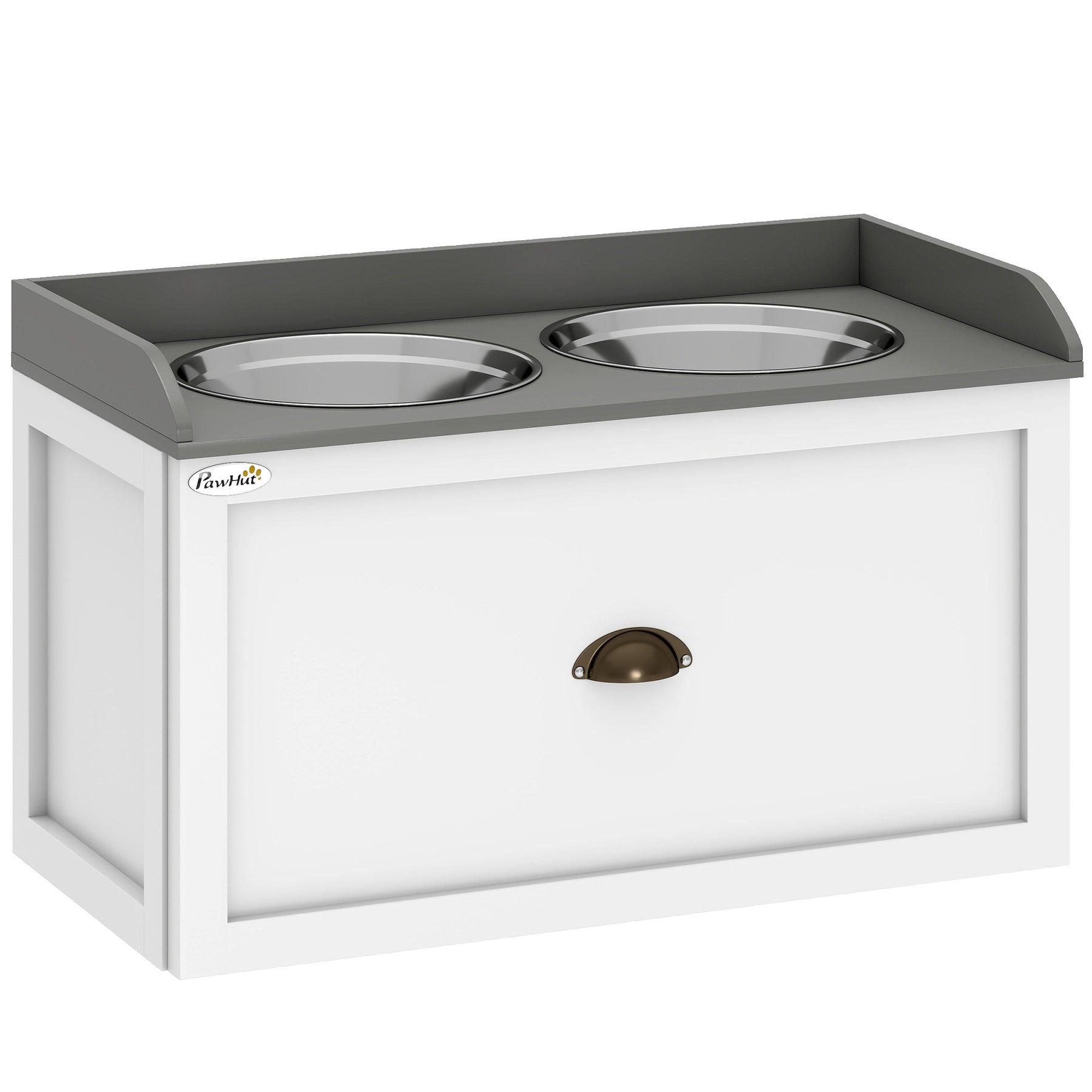 Stainless Steel Raised Dog Bowls with 21L Storage Drawer for Large Dogs and Cats - White