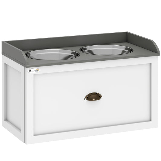 PawHut Stainless Steel Raised Dog Bowls, with 21L Storage Drawer for Large Dogs and Cats - White PawHut Default Title
