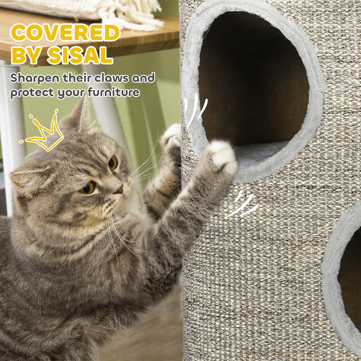 PawHut Cat Scratching Barrel 70cm with 3 Tiers – Light Grey Cat Scratching Barrels PawHut