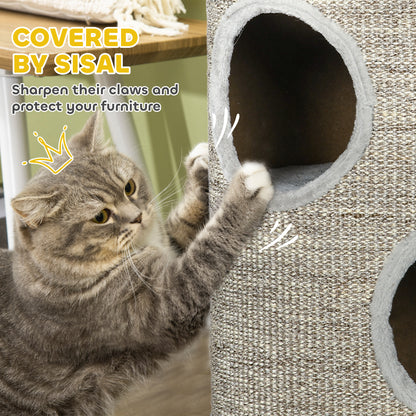 PawHut Cat Scratching Barrel 70cm with 3 Tiers – Light Grey Cat Scratching Barrels PawHut