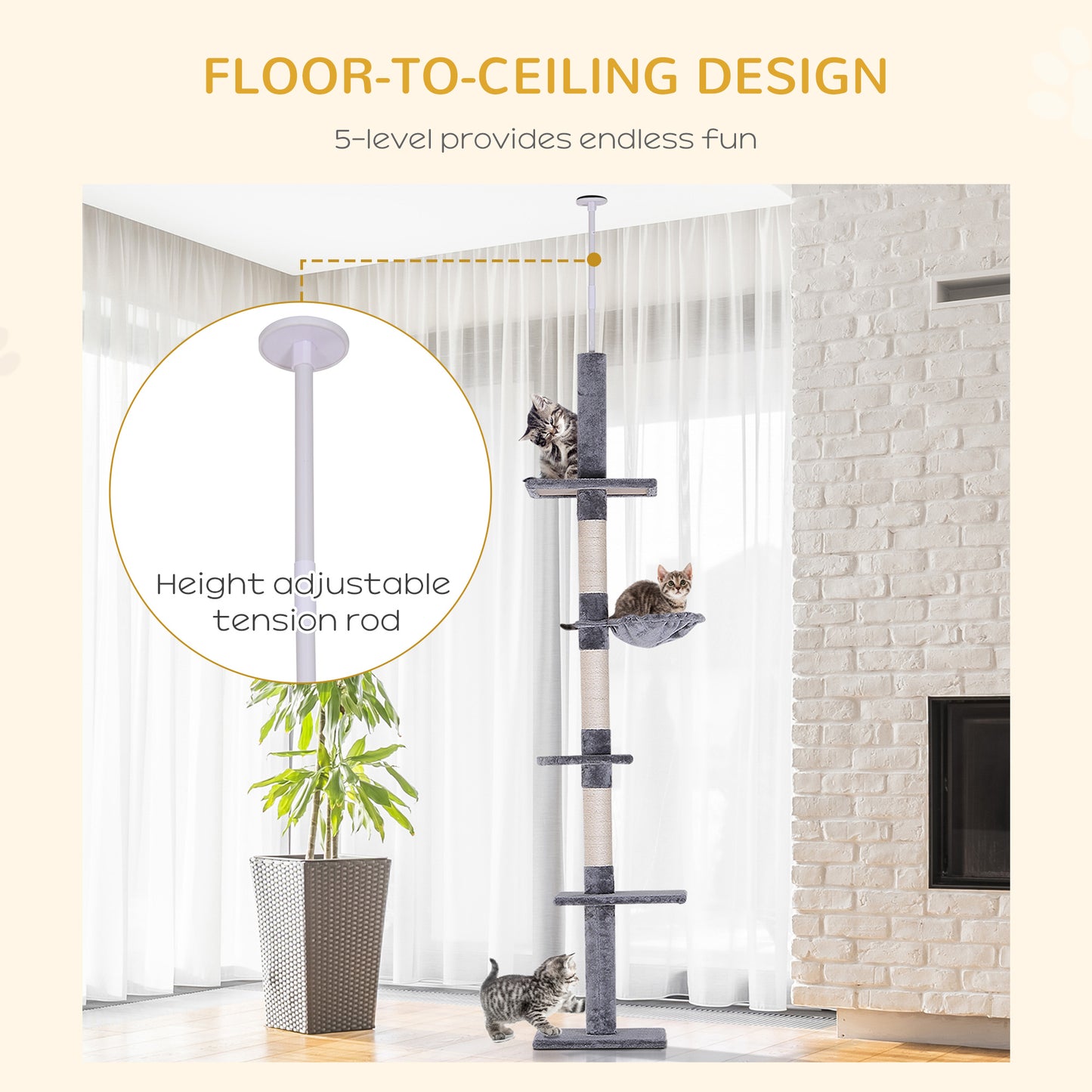 Cats Floor To Ceiling Scratching Post W 5 Tier Plush