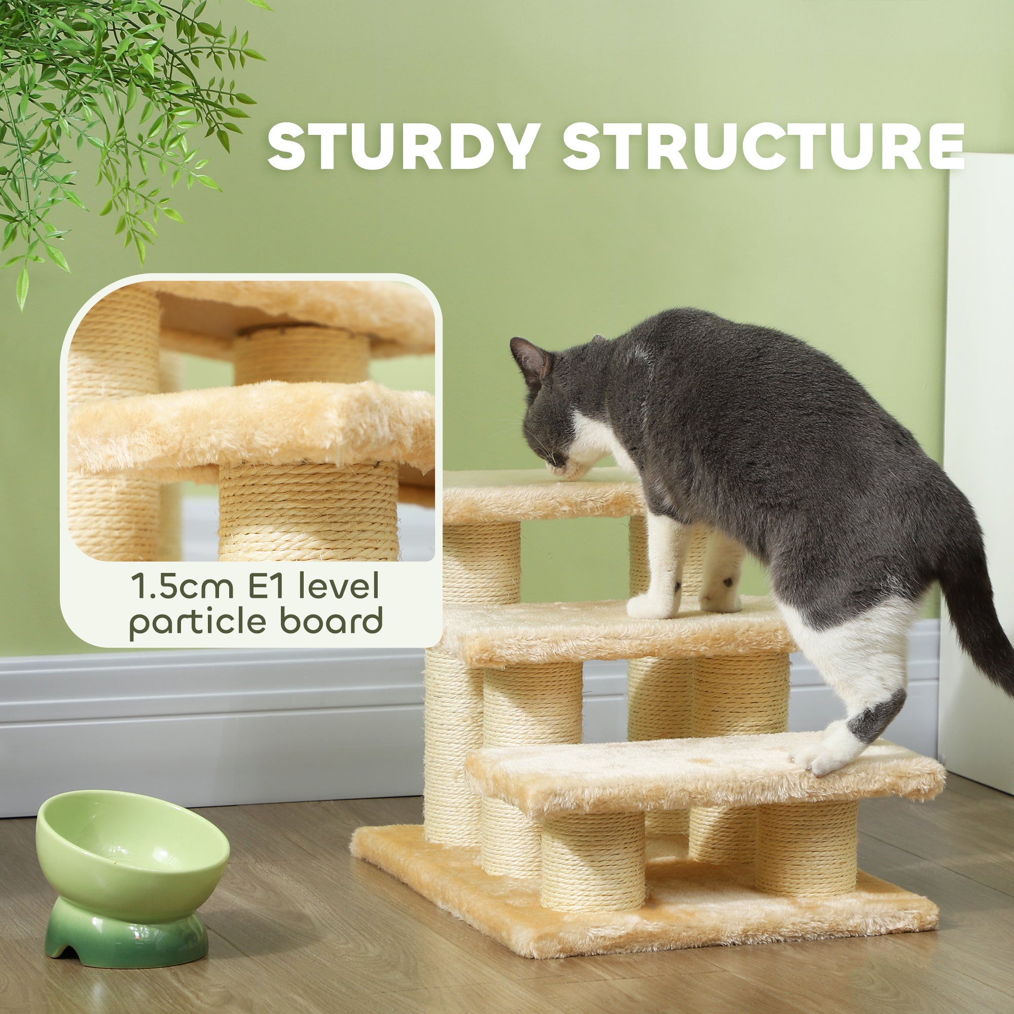 Pet Steps, 3-Step Climber Ladder for Cats & Dogs, Plush Surface, Portable for Older Animals Assistance, Cream