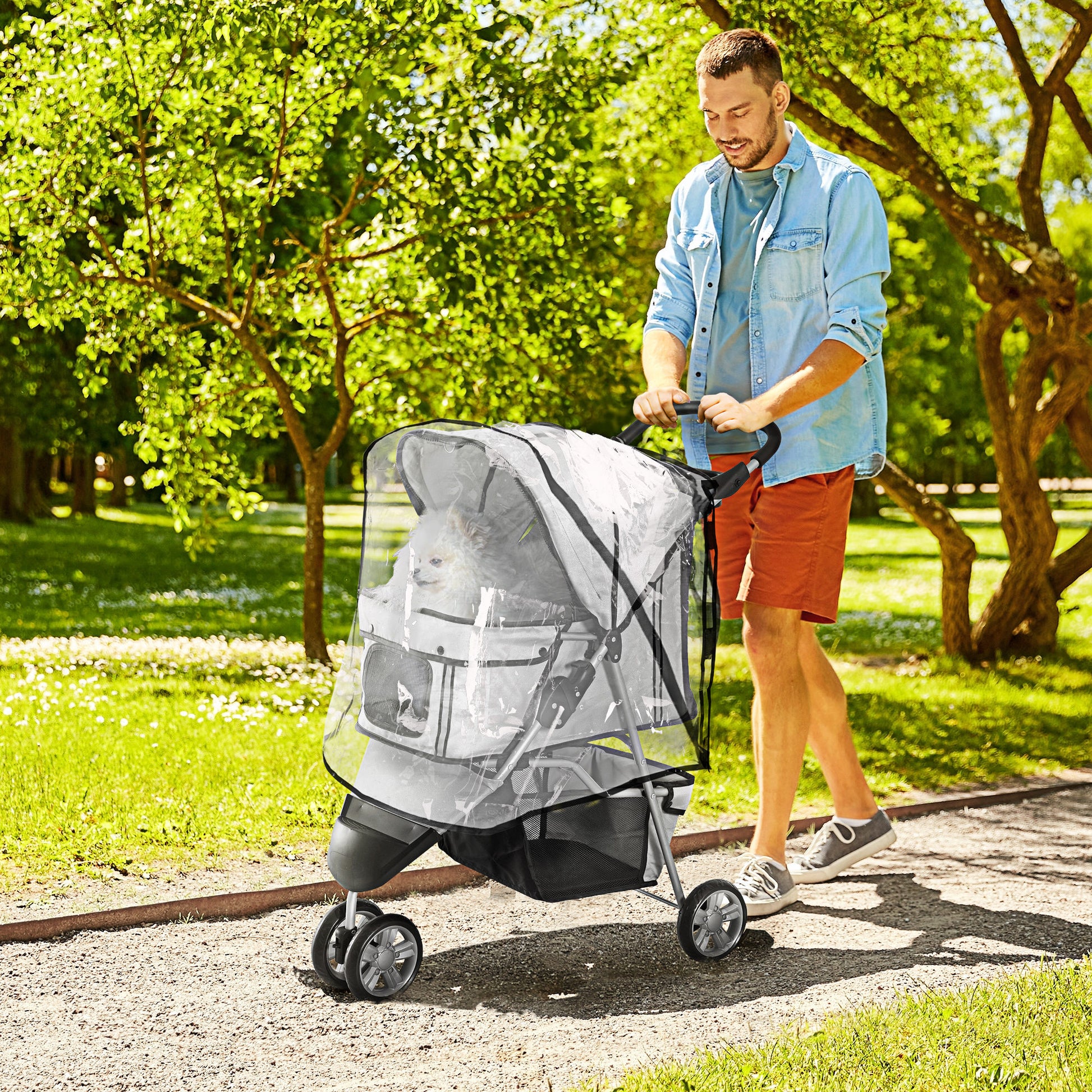 Small Dog Stroller With Cover Folding Cat Pram Pushchair Aosom UK