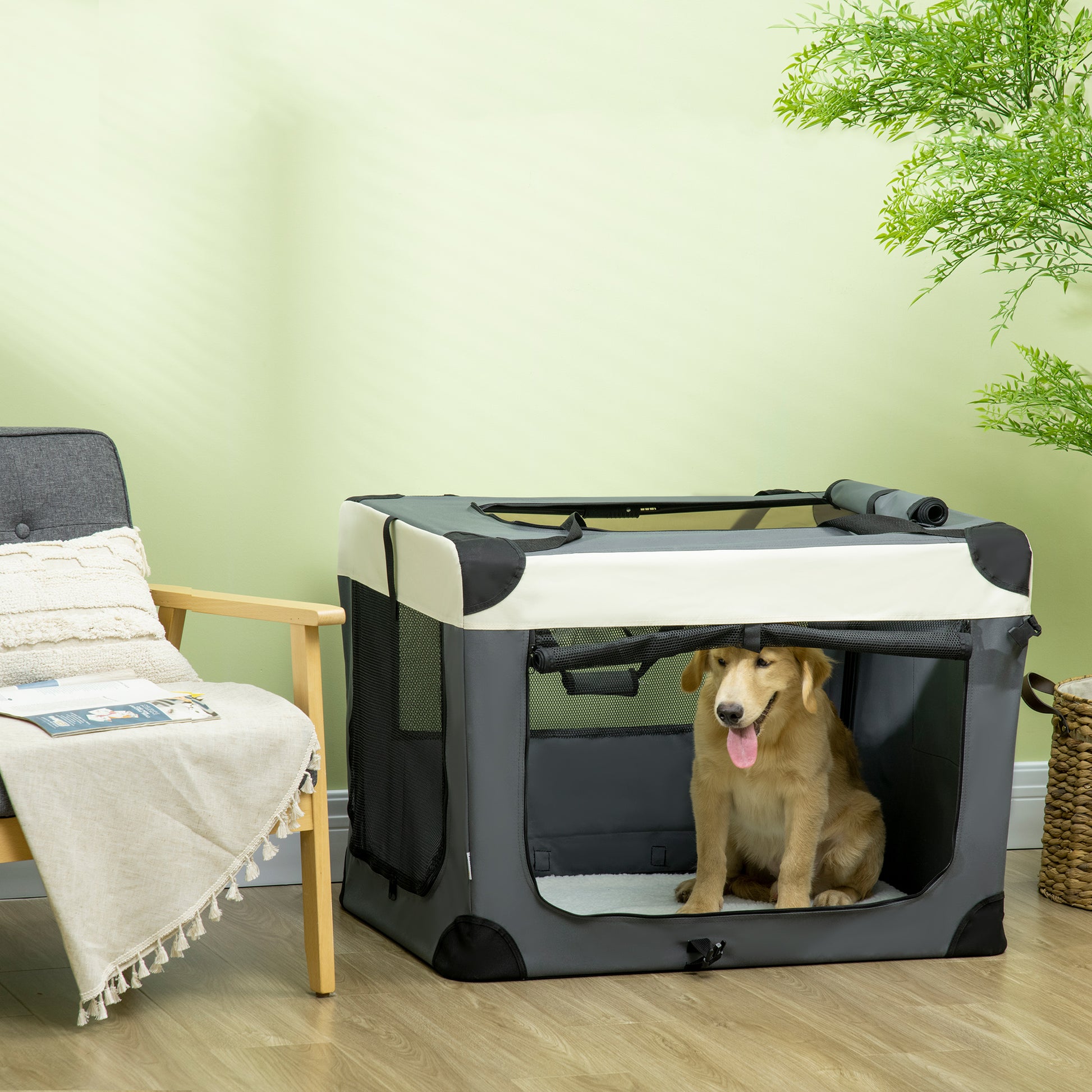 91Cm Foldable Pet Carrier With Cushion For Large Dogs Aosom UK