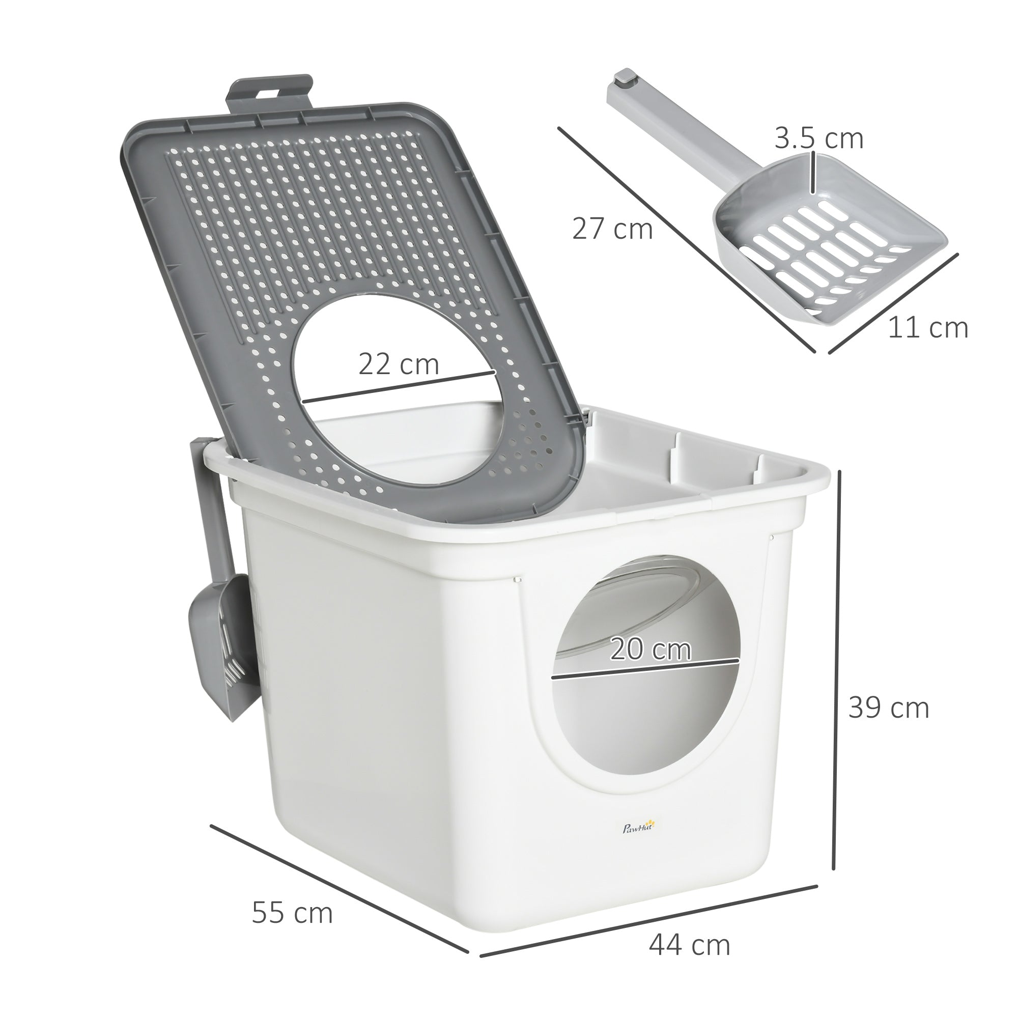 Cat Litter Box Furniture Enclosed Cat Box, Easy and Fast Cleaning, Front Entry Top Exit, White