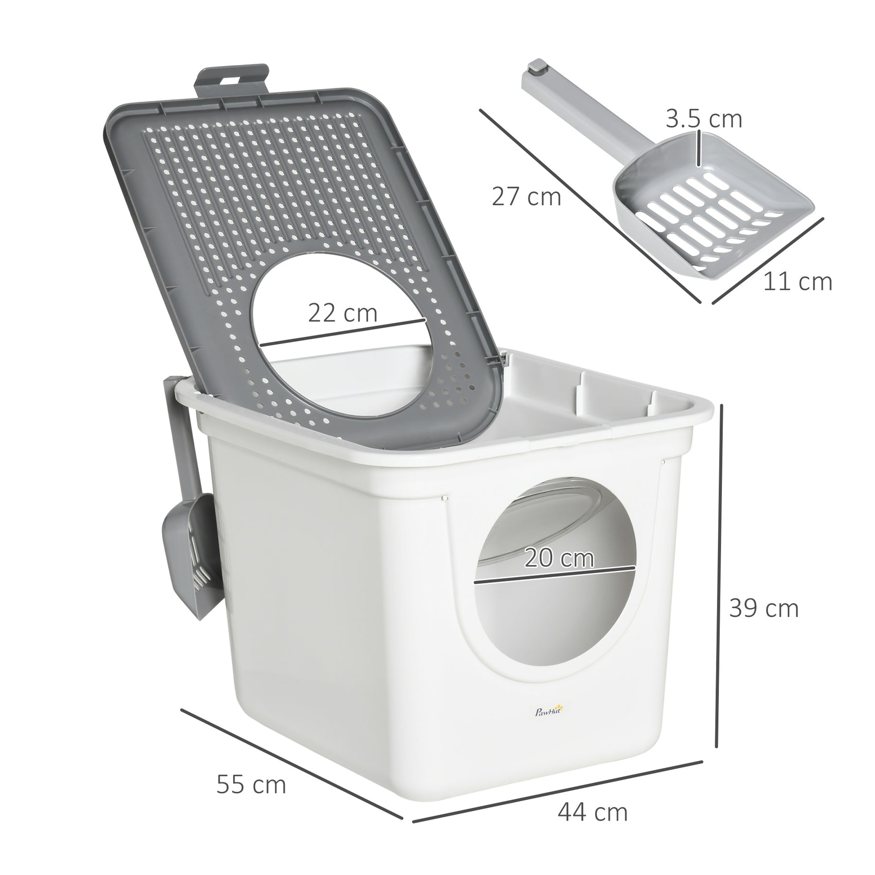 Cat Litter Box Furniture Enclosed Cat Box, Easy and Fast Cleaning, Front Entry Top Exit, White