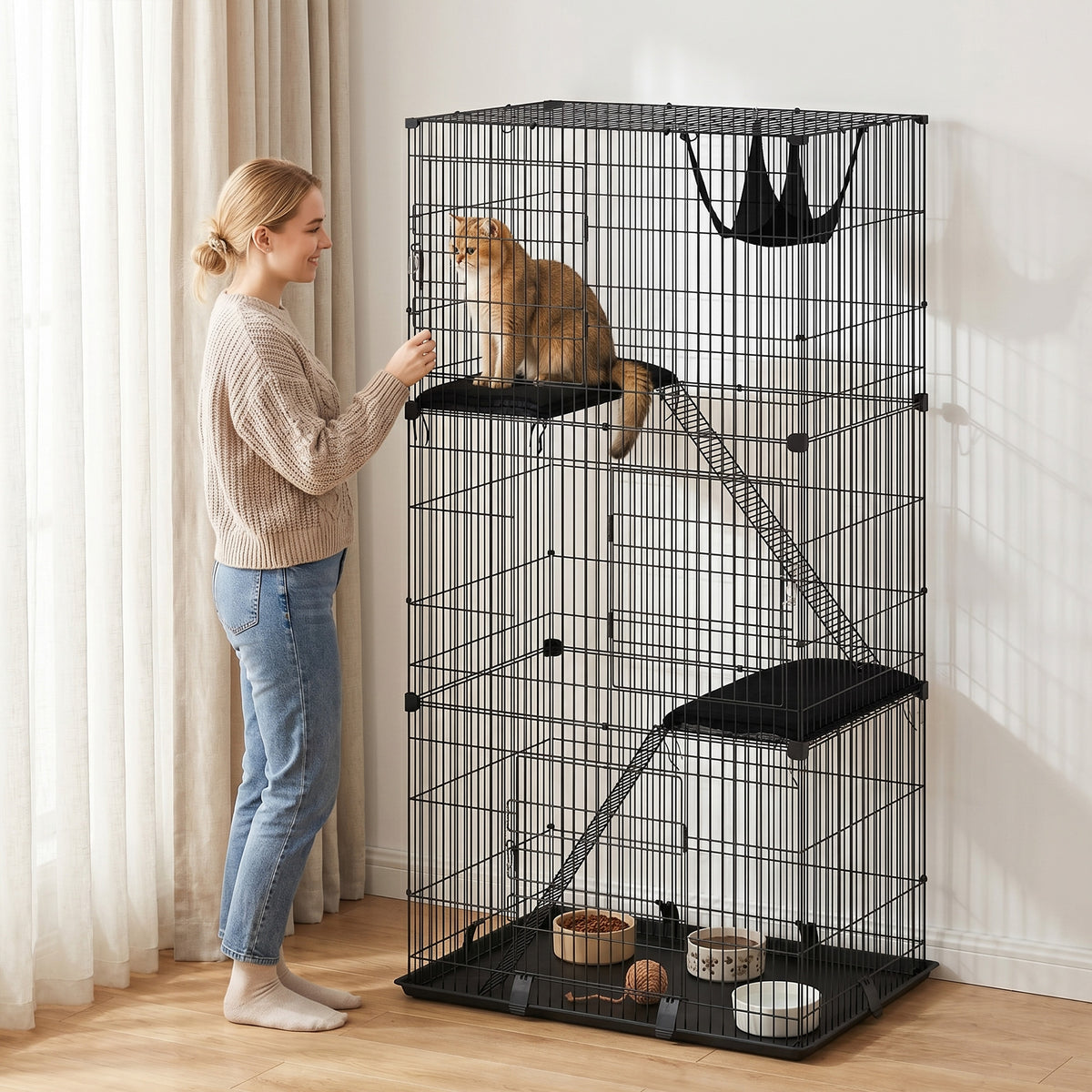 3 Tier Large Indoor Cat Cage with Hammock & Platforms Cat Cages & Enclosures PawHut