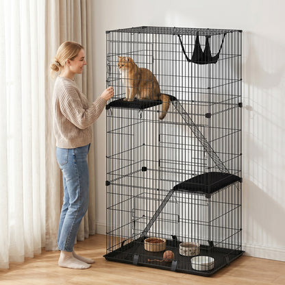 3 Tier Large Indoor Cat Cage with Hammock & Platforms Cat Cages & Enclosures PawHut