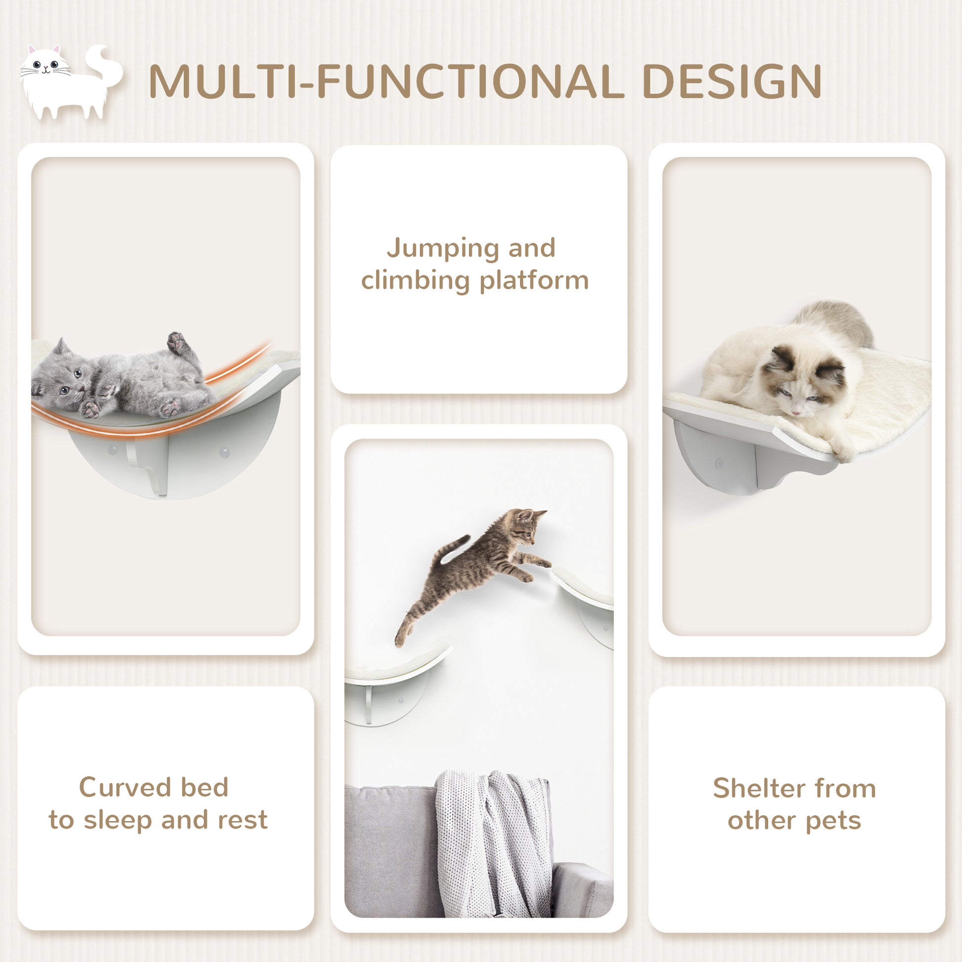 Wall Mounted Wood Cat Shelves Curved Kitten Bed Climber Aosom UK