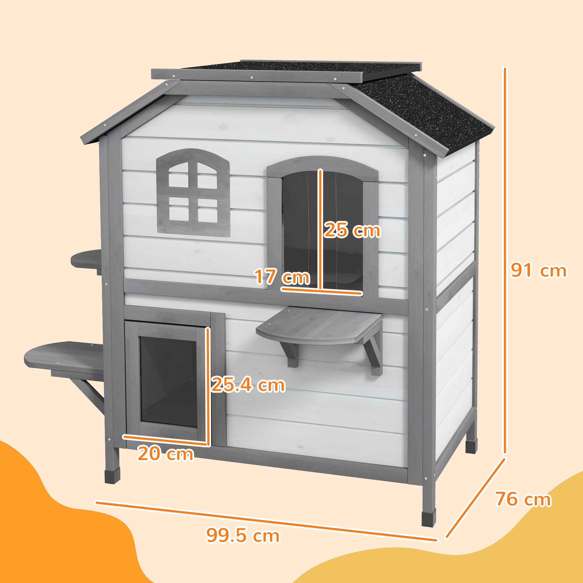 2-Storey Indoor or Outdoor Wooden Cat Enclosure Kitty Shelter with Escape Door, Openable Weatherproof & Waterproof Roof, White