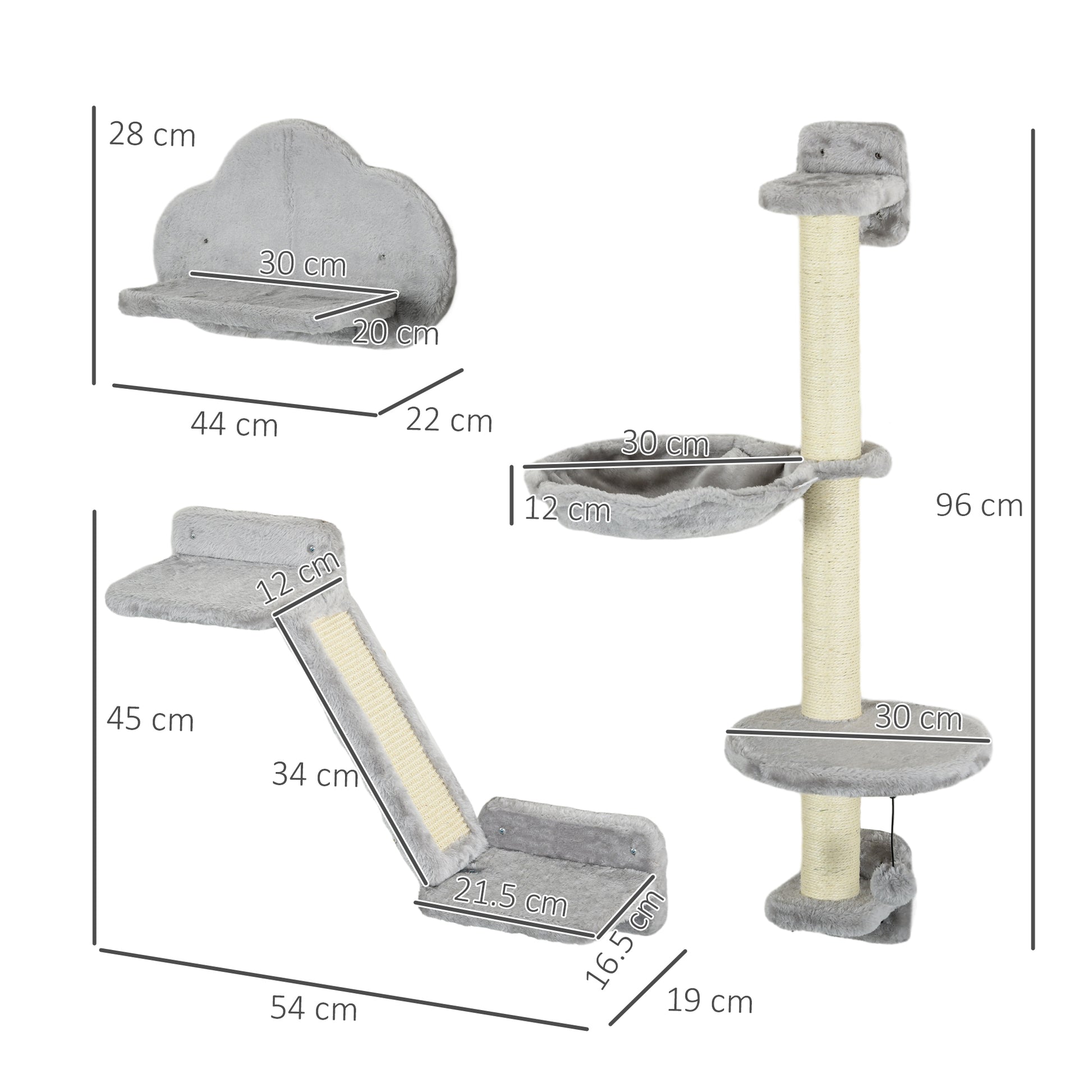 Cat Shelves Fit Up To 5Kg 3 Piece Set With Hammock Jumping Aosom UK