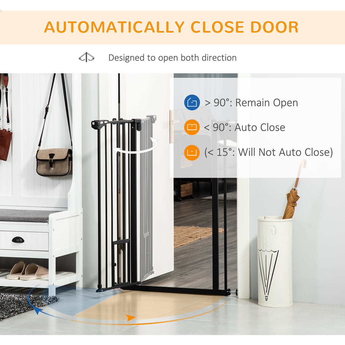 PawHut Extra Tall Pet Gate, Indoor Dog Safety Gate, with Cat Flap, Auto Close, 74-101cm Wide - Black PawHut