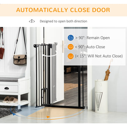 PawHut Extra Tall Pet Gate, Indoor Dog Safety Gate, with Cat Flap, Auto Close, 74-101cm Wide - Black PawHut