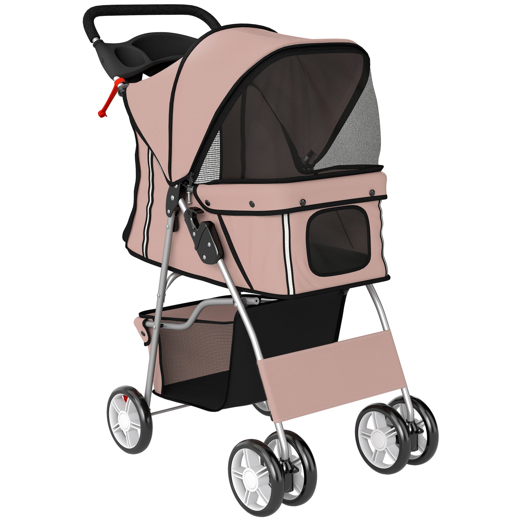 Dog Pram, Pet Stroller with Reflective Strips, Foldable Cat Stroller with 360° Swivel Wheels, Brown