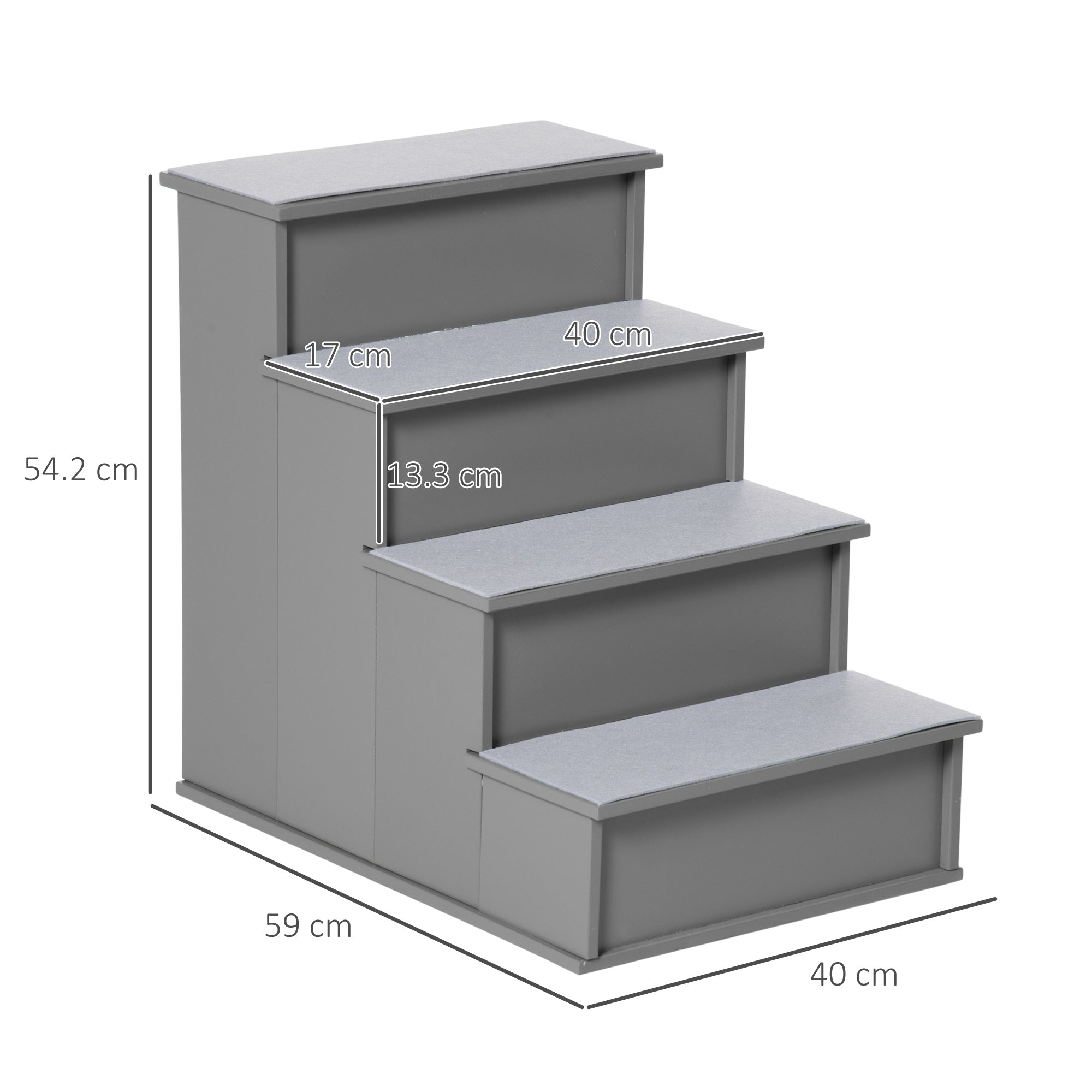 Cushioned Pet Stairs, 4 Step Wooden Ramp for Dogs, Cats, Non-Slip Carpet, Grey