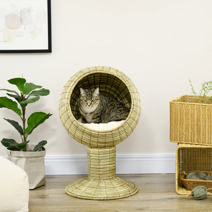 Cat House Elevated Natural Mat Grass Bed Round Kitten Cave Aosom UK
