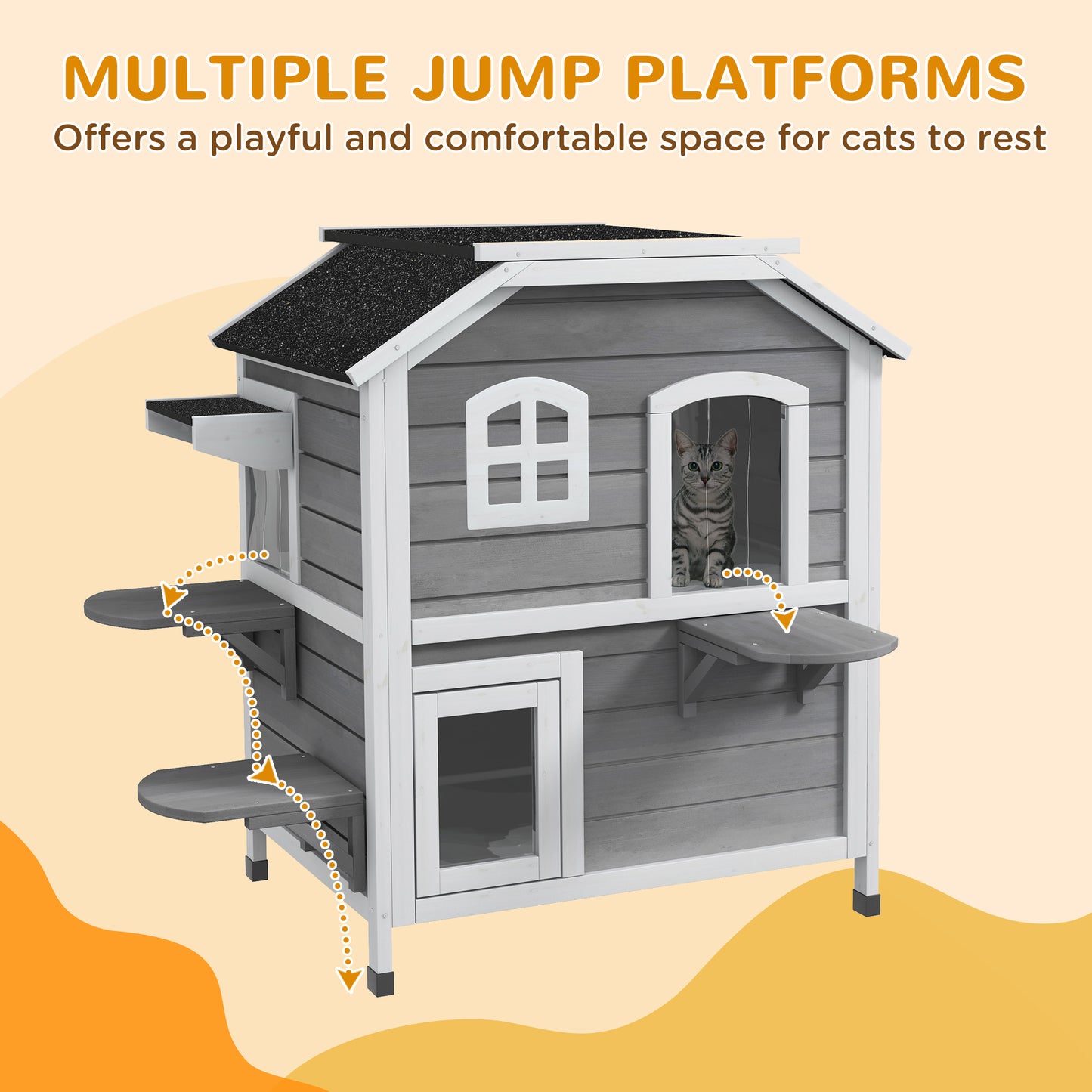 Solid Wood Cat Condos Pet House Water Proof Outdoor 2 Floor Aosom UK