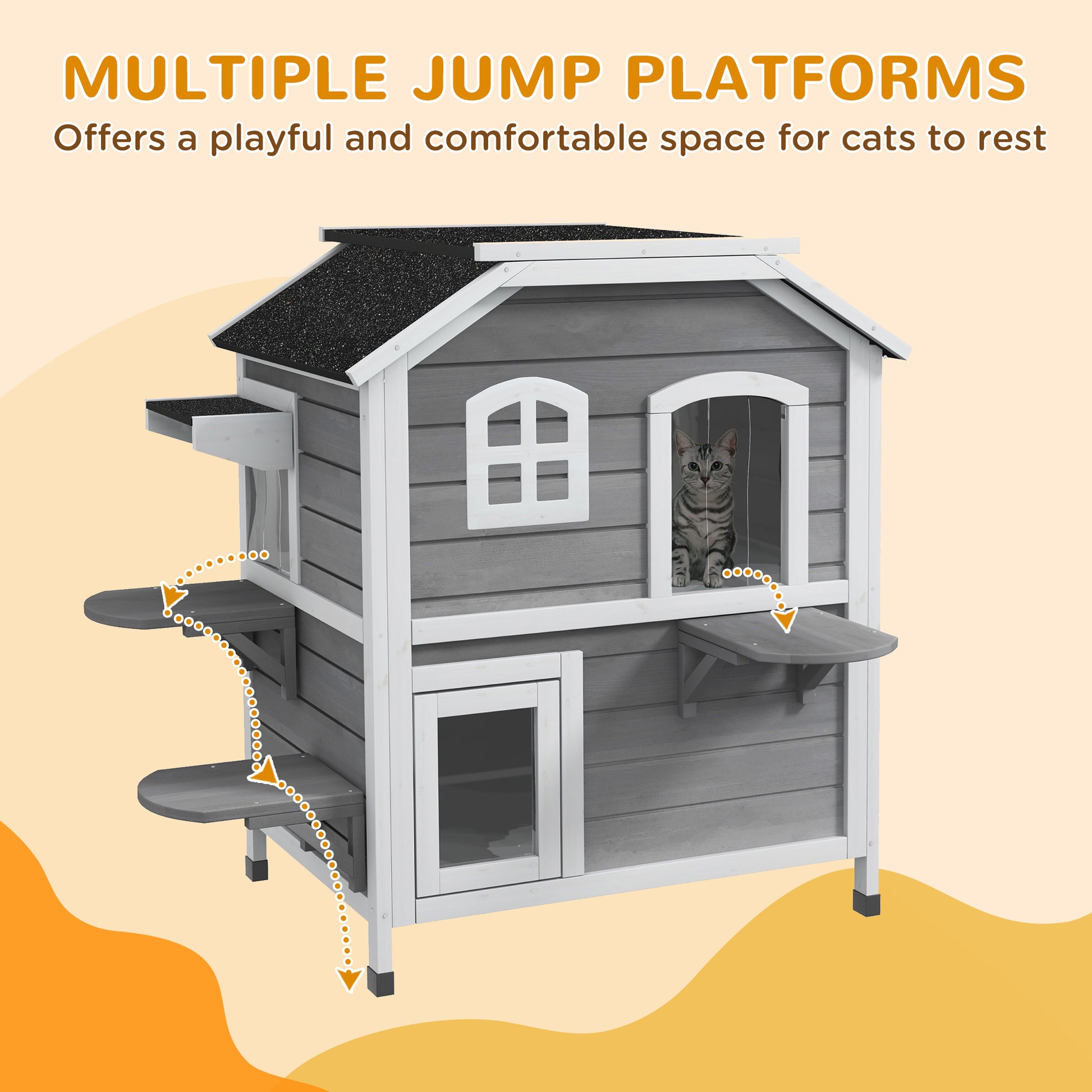 Solid Wood Cat Condos Pet House Water Proof Outdoor 2 Floor Aosom UK