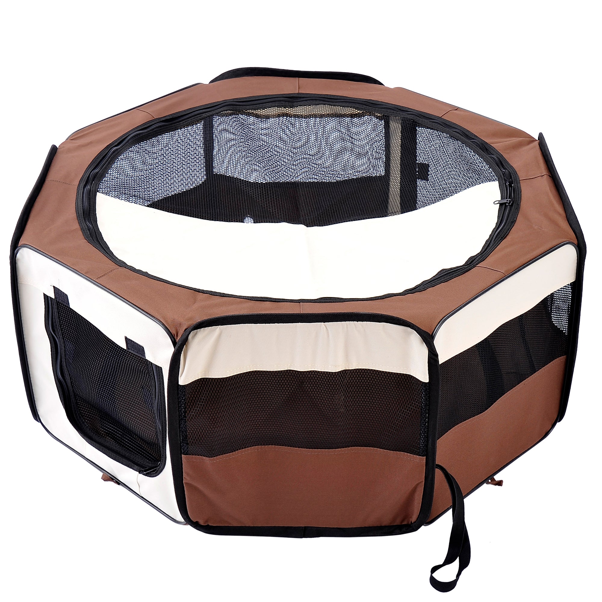 Fabric Pet Puppy Dog Cat Rabbit Pig Guinea Playpen Play Pen Run Brown and Cream