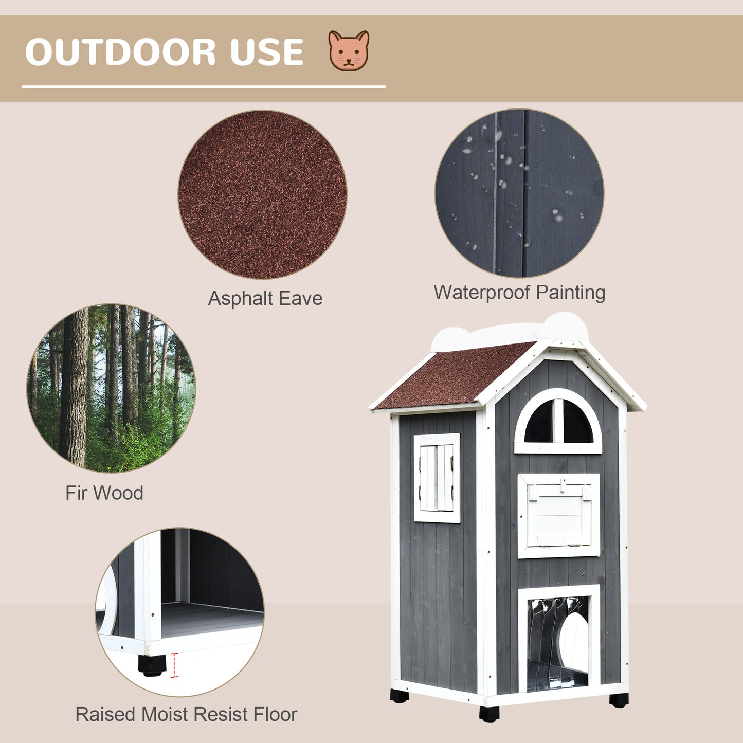 Wooden Cat House Weatherproof Pet Shelter Outdoor Condos Aosom UK