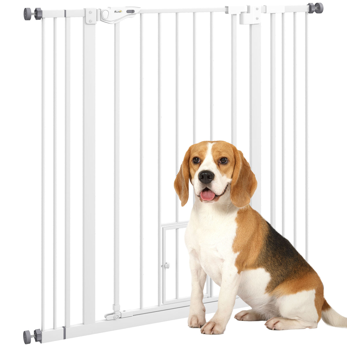 PawHut Extra Tall Pet Gate, Indoor Dog Safety Gate, with Cat Flap, Auto Close, 74-101cm Wide - White PawHut Default Title
