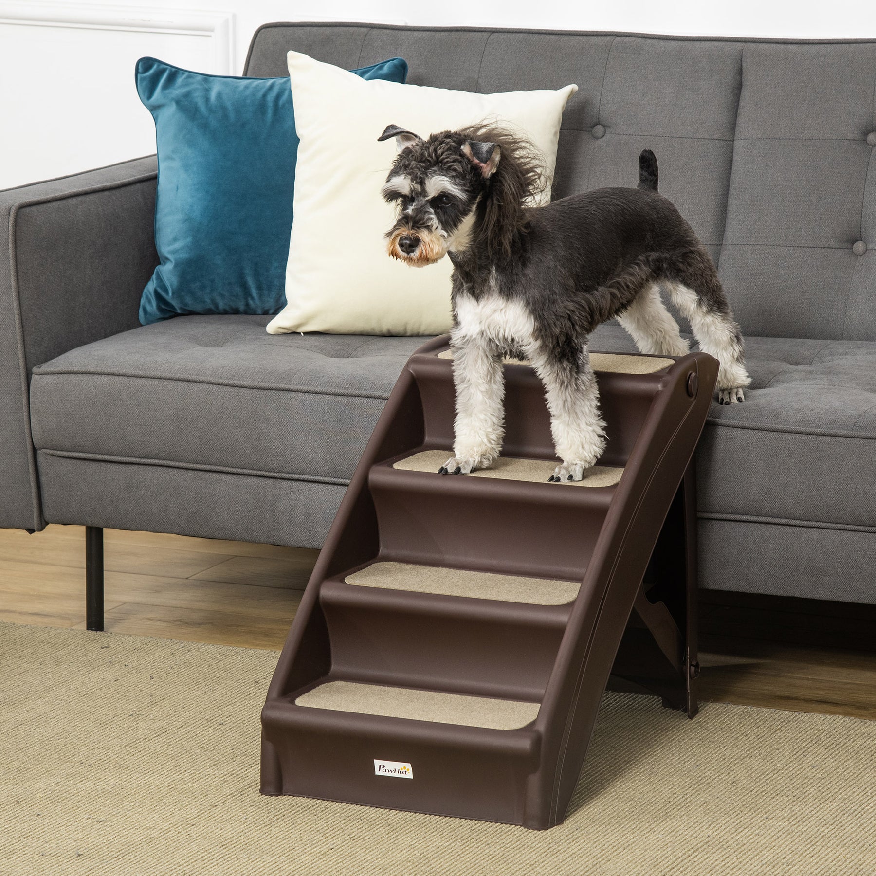 Foldable Pet Stairs, 4-Step for Cats Small Dogs with Non-slip Mats, Dark Brown