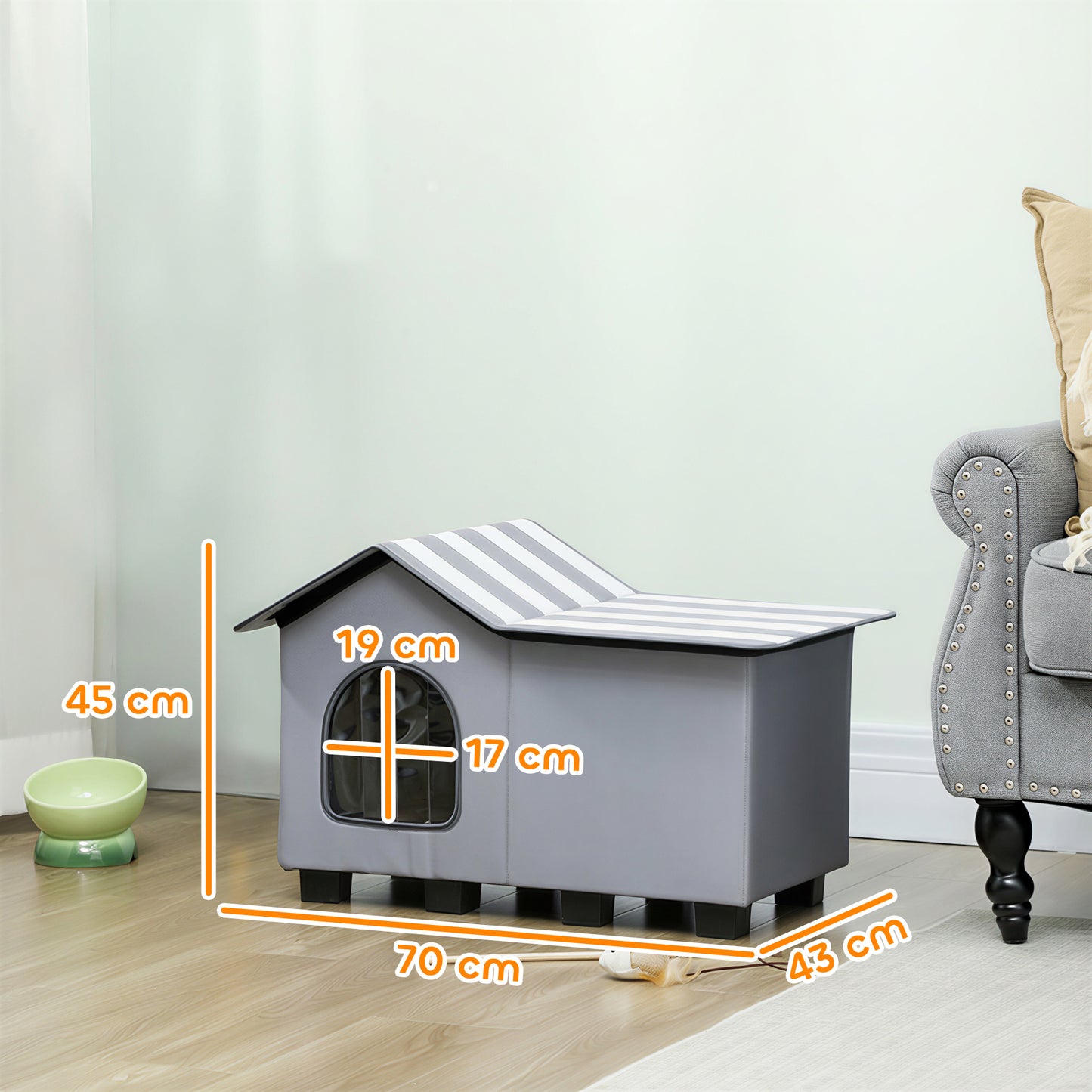 Outdoor Cat House, Weatherproof Feral Cat Cave with Elevated Base and Cushion for Winter, Grey