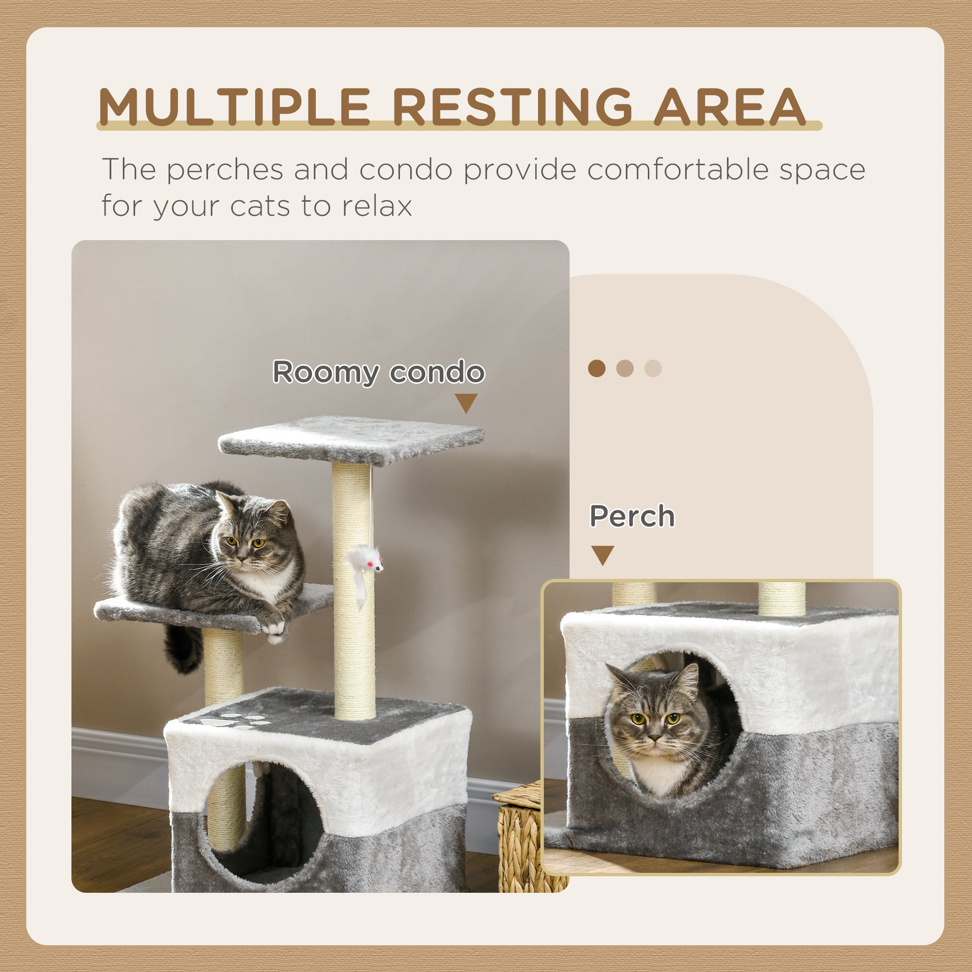 Deluxe Cat Climber: Sisal Scratching Posts, Cosy Condo, Elevated Perches & Playful Mouse, Sleek Grey