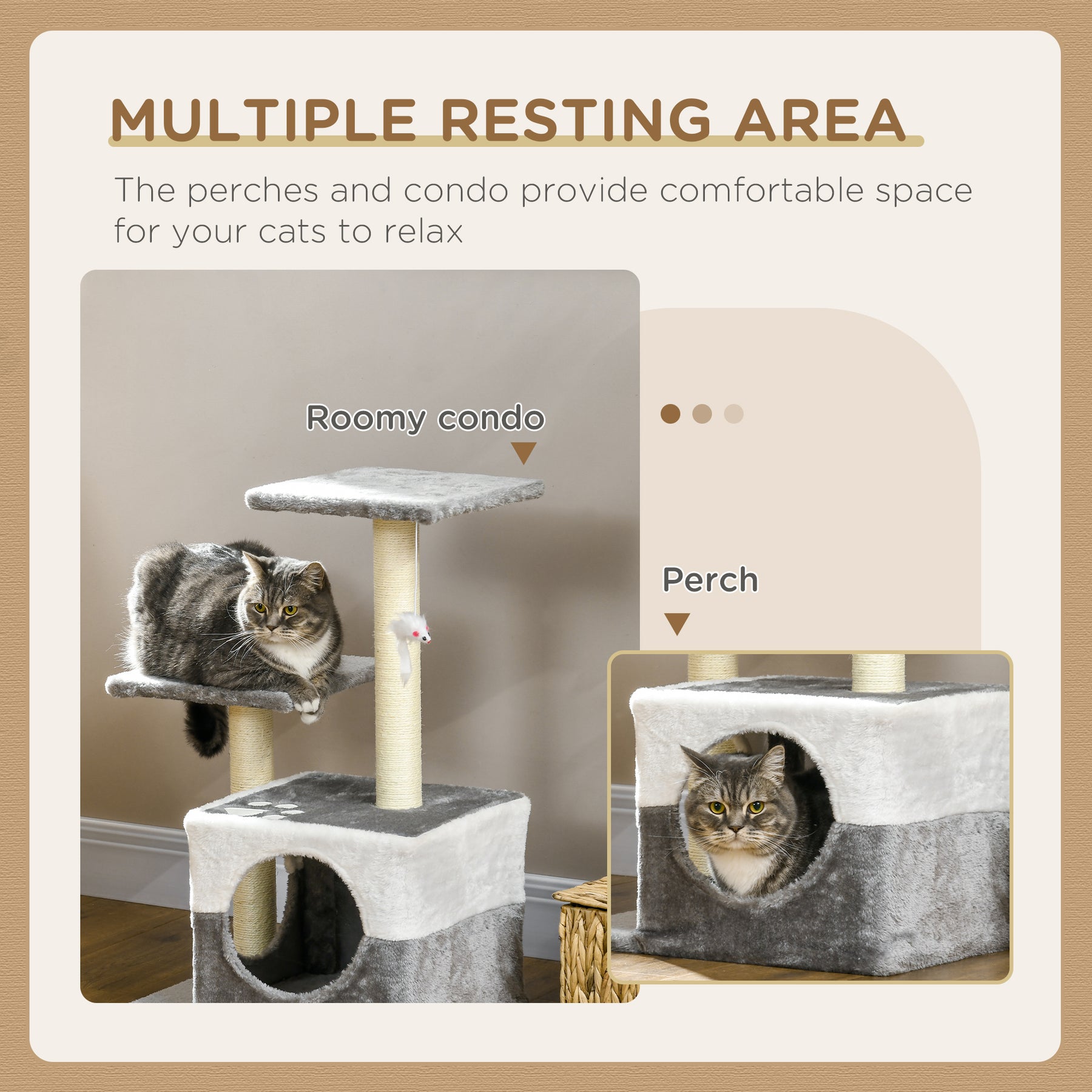 Deluxe Cat Climber: Sisal Scratching Posts, Cosy Condo, Elevated Perches & Playful Mouse, Sleek Grey