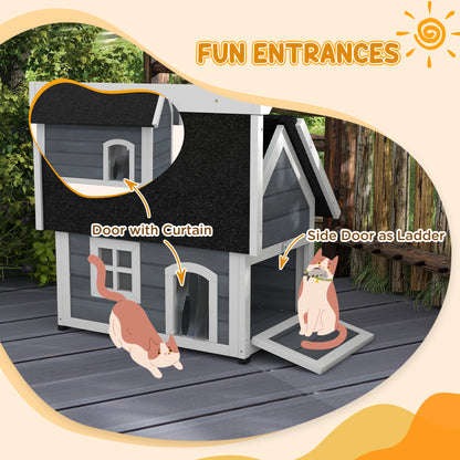 Outdoor Cat House Wooden Feral Shelter Waterproof Hide With Aosom UK