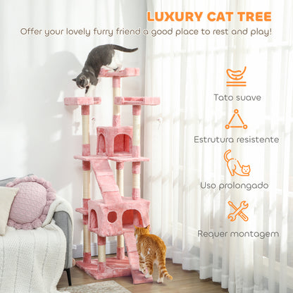 PawHut 173cm Cat Tree Scratching House, Activity Play Centre, Pink PawHut