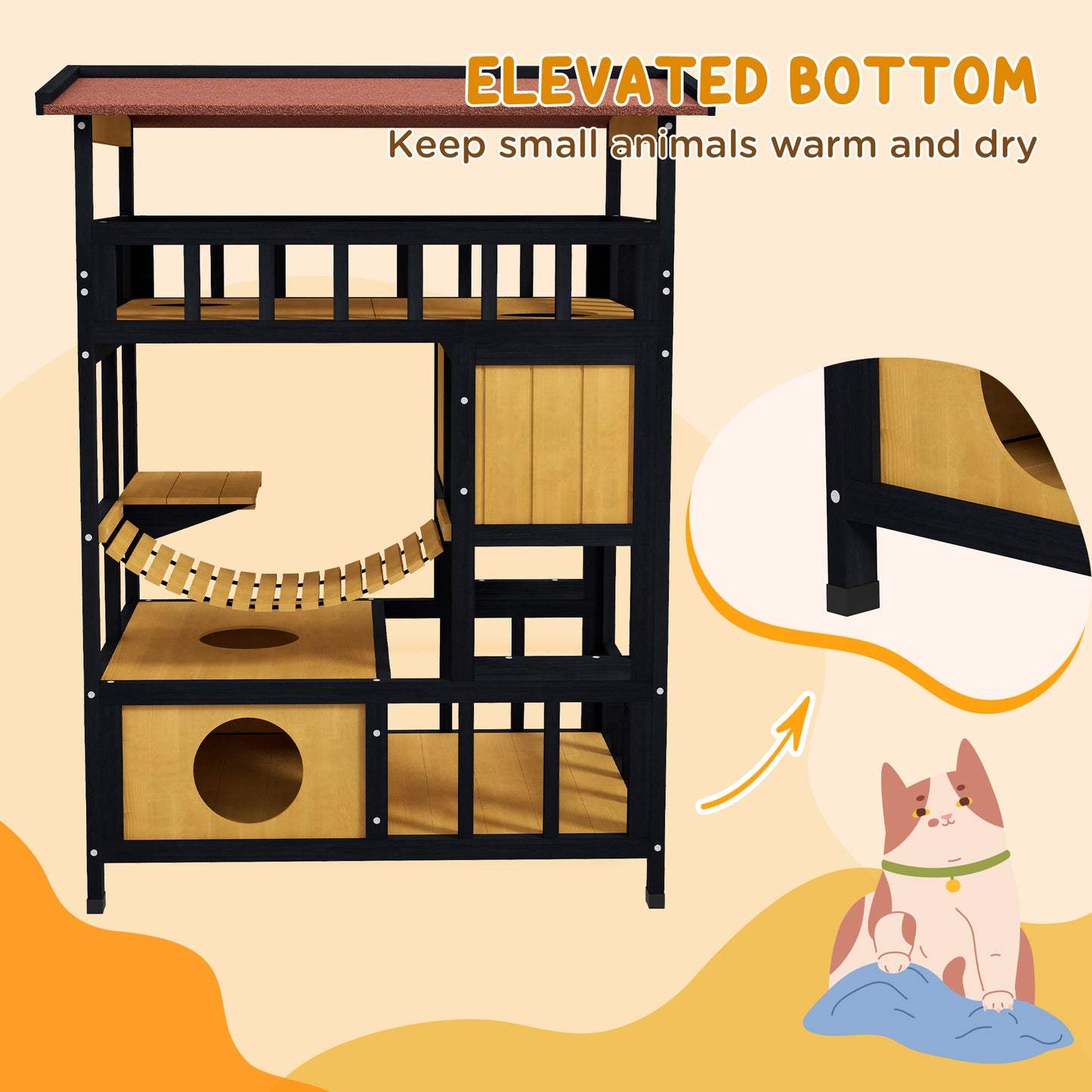 Outdoor Cat Shelter Four Tier Wooden Feral House Aosom UK