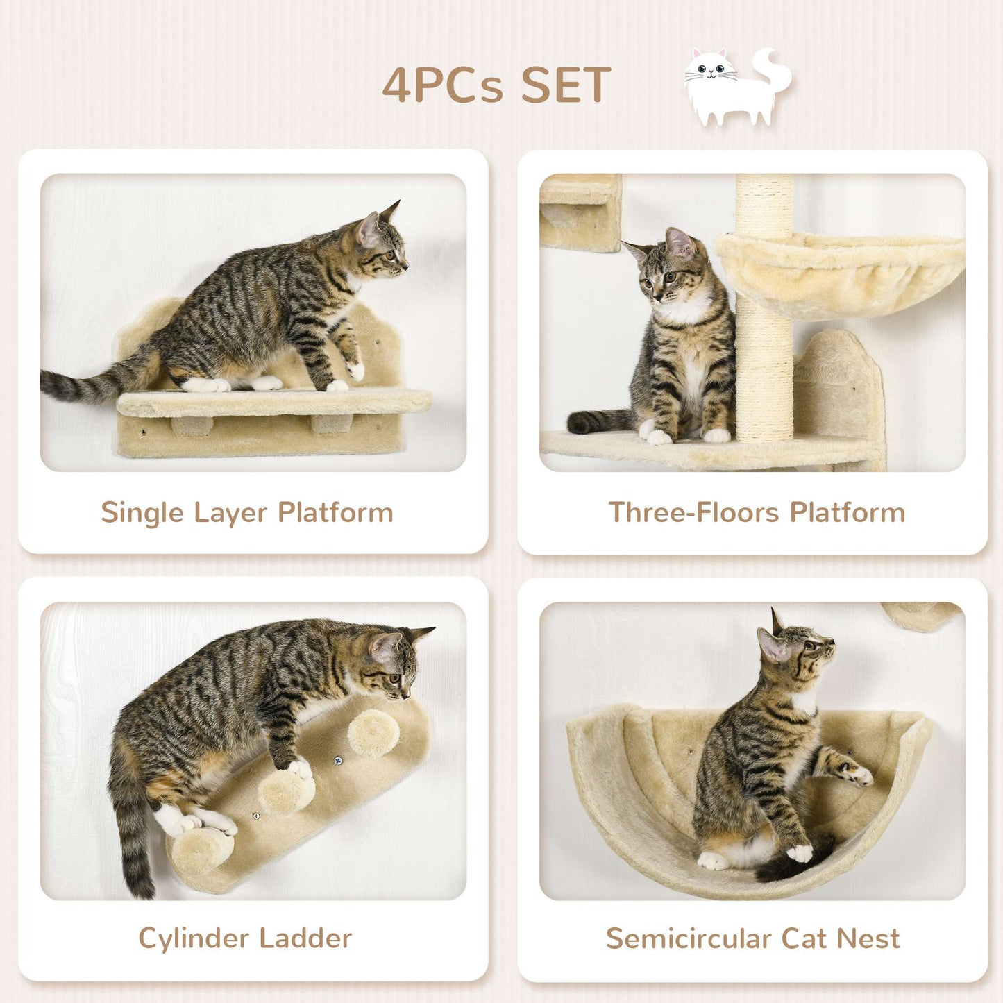 Wall Mounted Cat Shelves Set Climbing Activity Centre Aosom UK