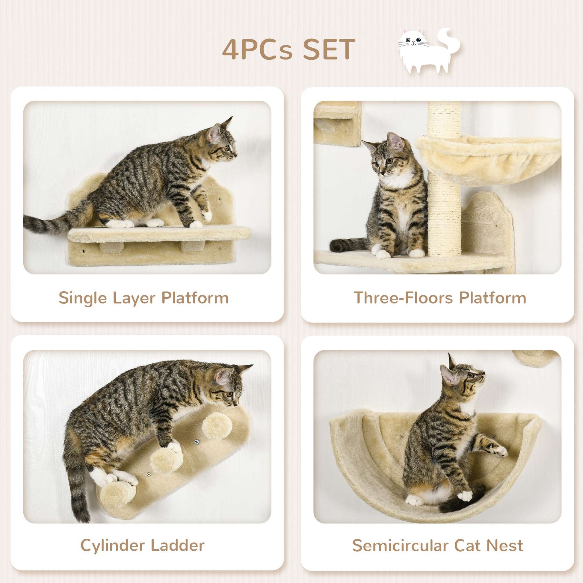 Wall Mounted Cat Shelves Set Climbing Activity Centre Aosom UK