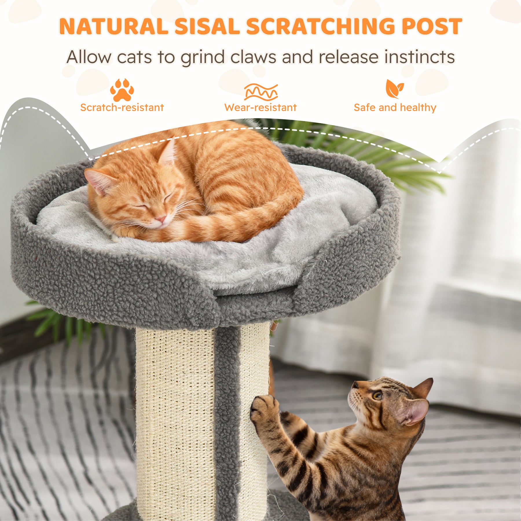 Cat Tree with Sisal Scratching Post, Cat Tower Kitten Activity Center climbing frame with large platform Lamb Cashmere Perch, Grey