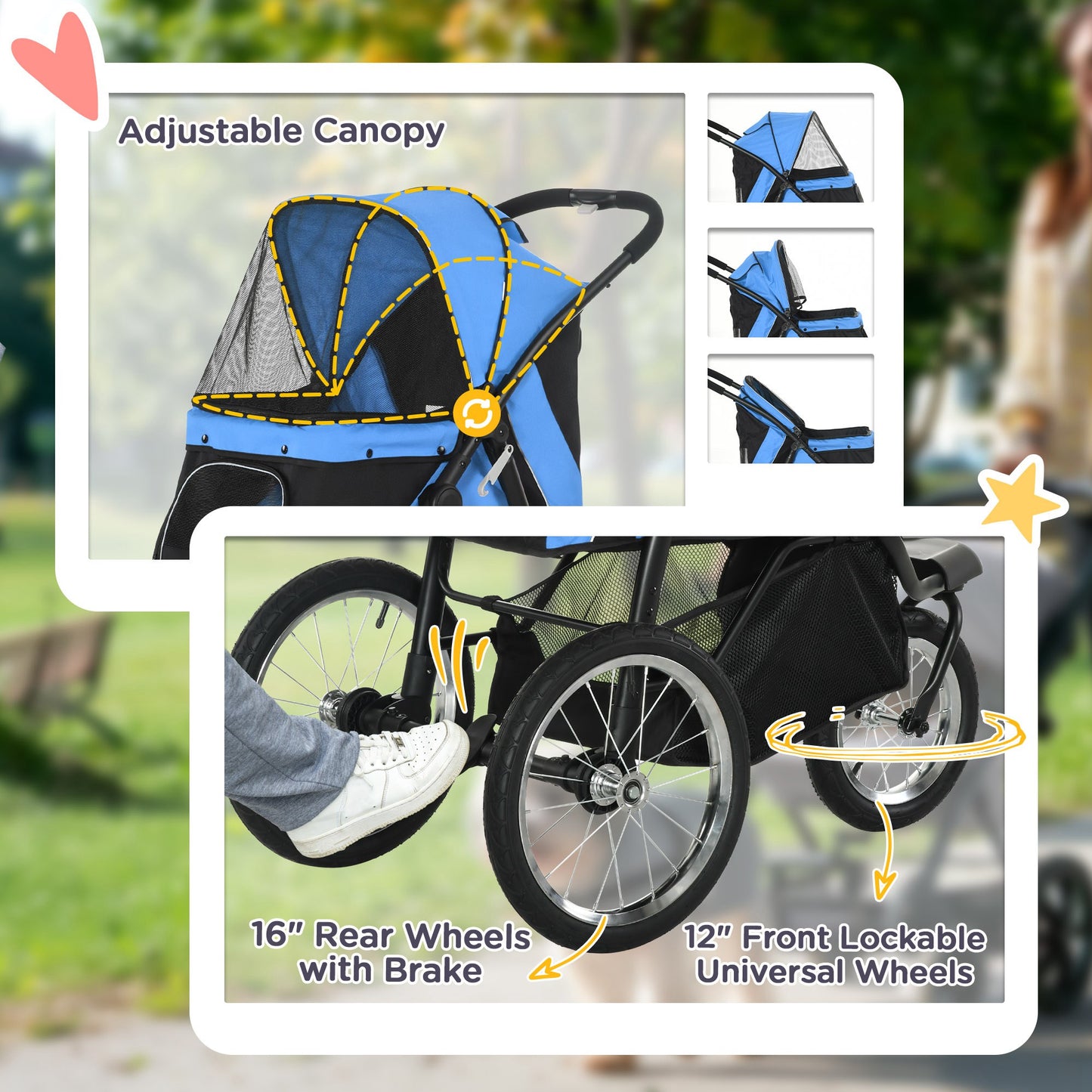 Pet Stroller Dog Pram Foldable Pushchair Cat Travel Aosom UK